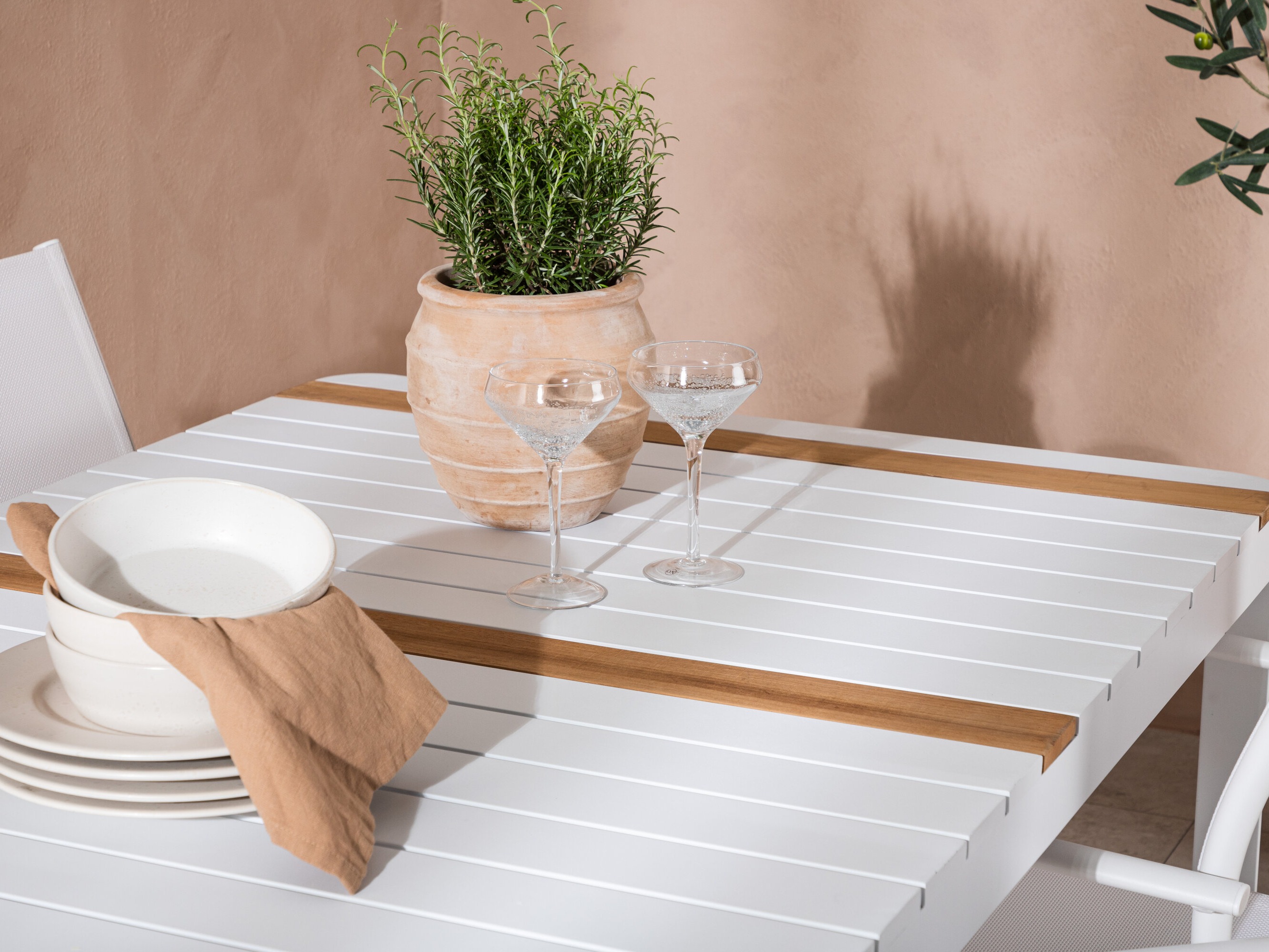 Conjunto de mesa y sillas Dallas 5318 (Blanco + Teca)