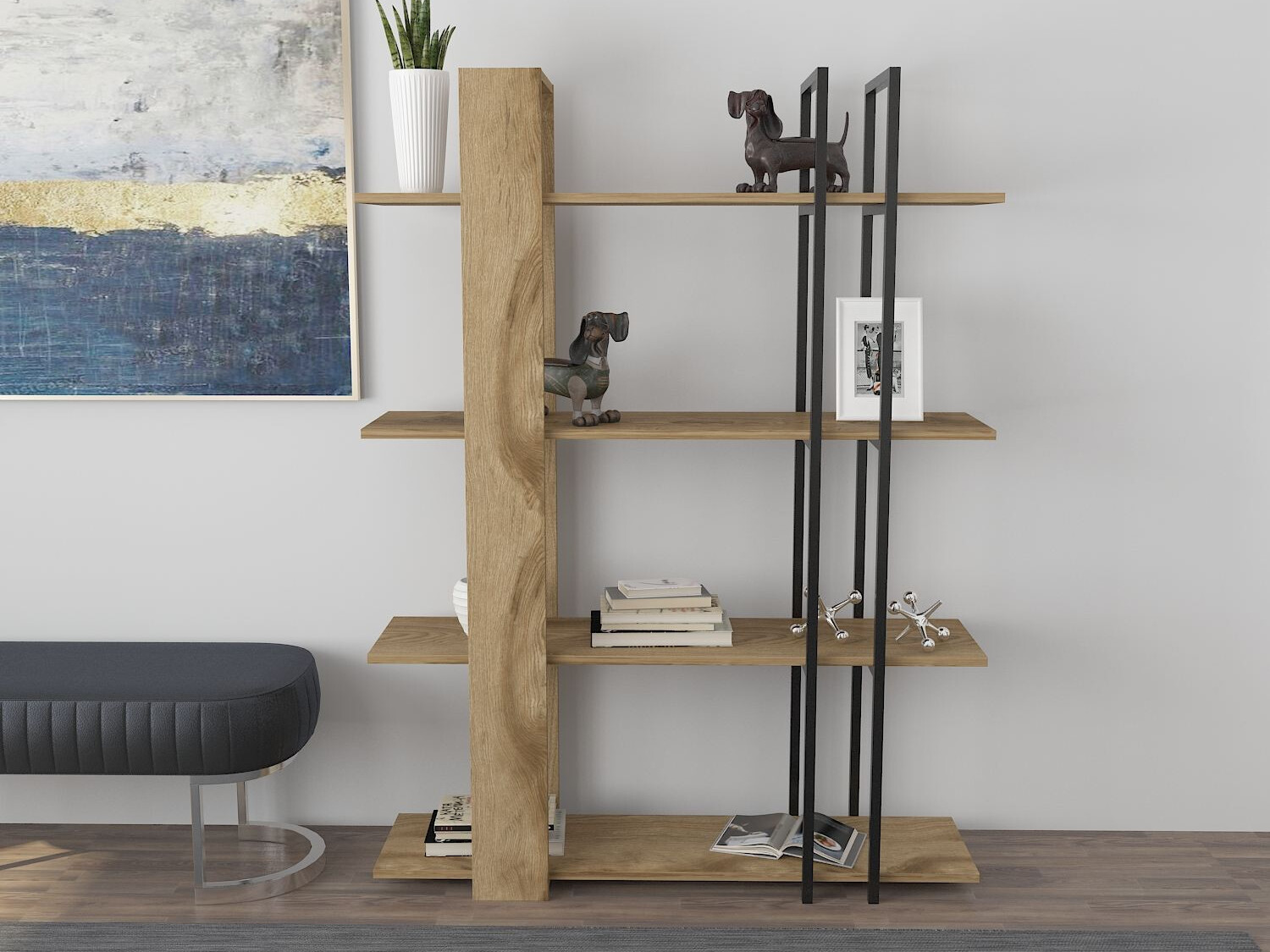 Estantería Kailua 2763 (Negro + Roble claro)