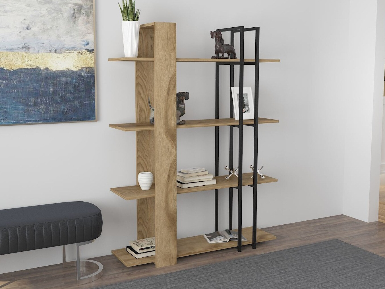 Estantería Kailua 2763 (Negro + Roble claro)
