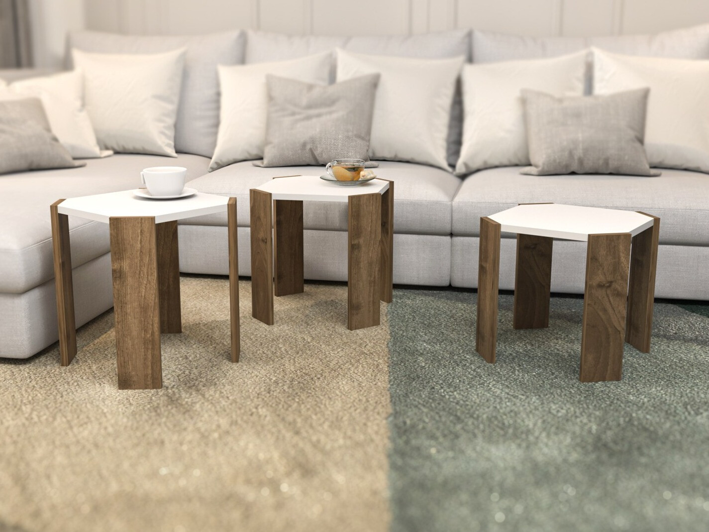 Conjunto mesa de centro Kailua 2770 (Blanco + Nogal claro)