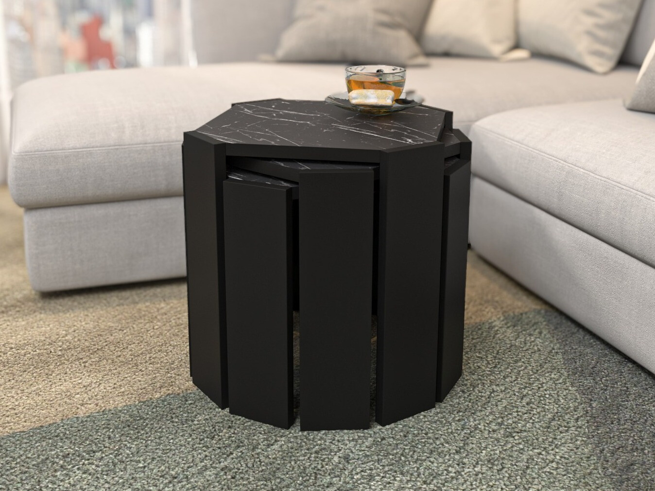 Conjunto mesa de centro Kailua 2770 (Negro + Mármol negro)