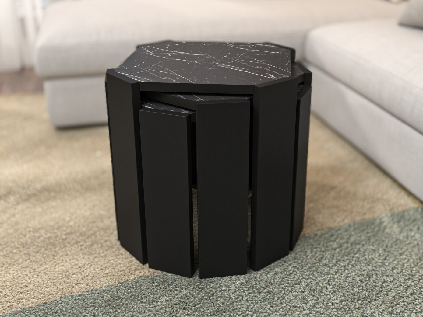 Conjunto mesa de centro Kailua 2770 (Negro + Mármol negro)