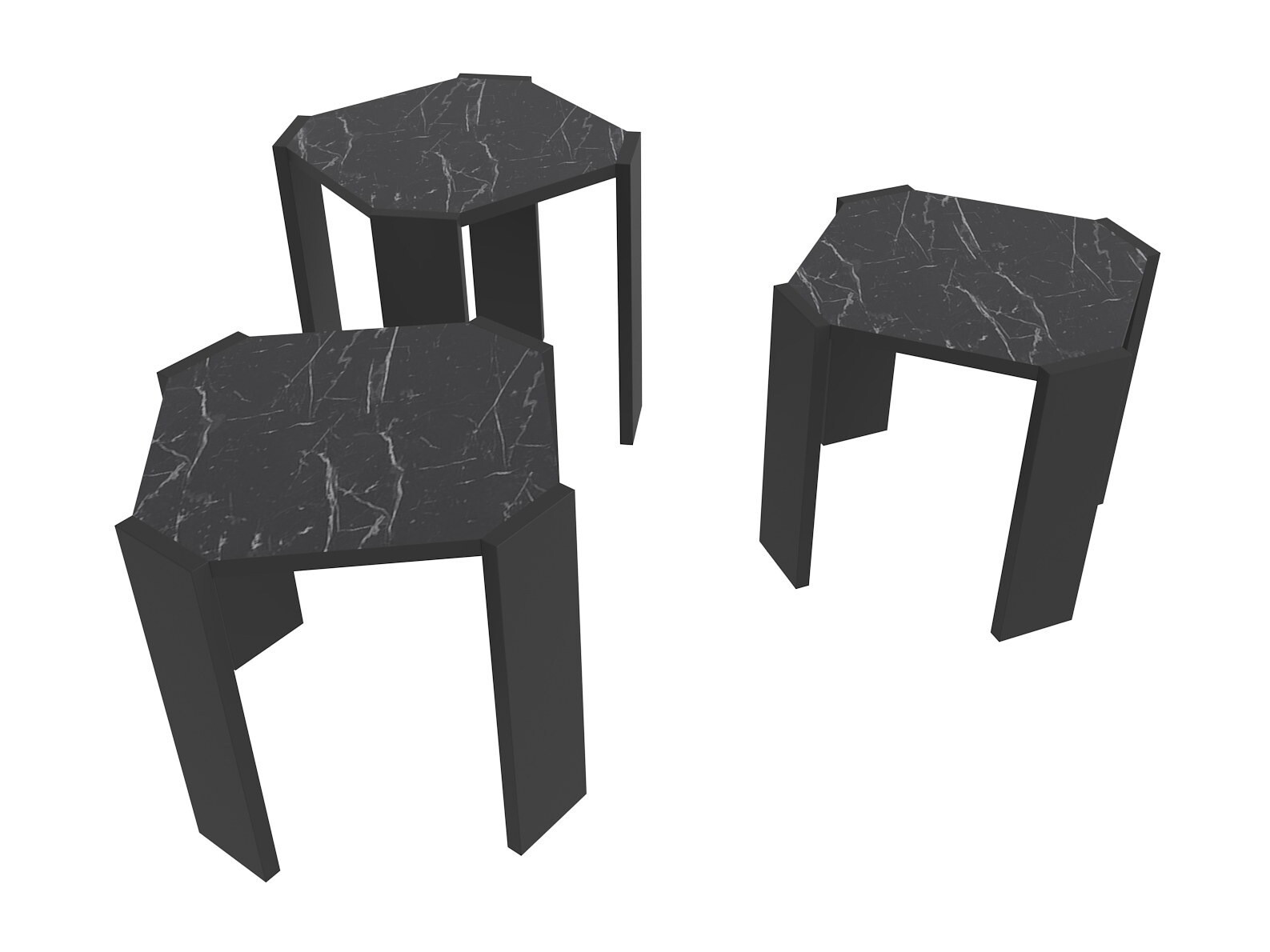 Conjunto mesa de centro Kailua 2770 (Negro + Mármol negro)