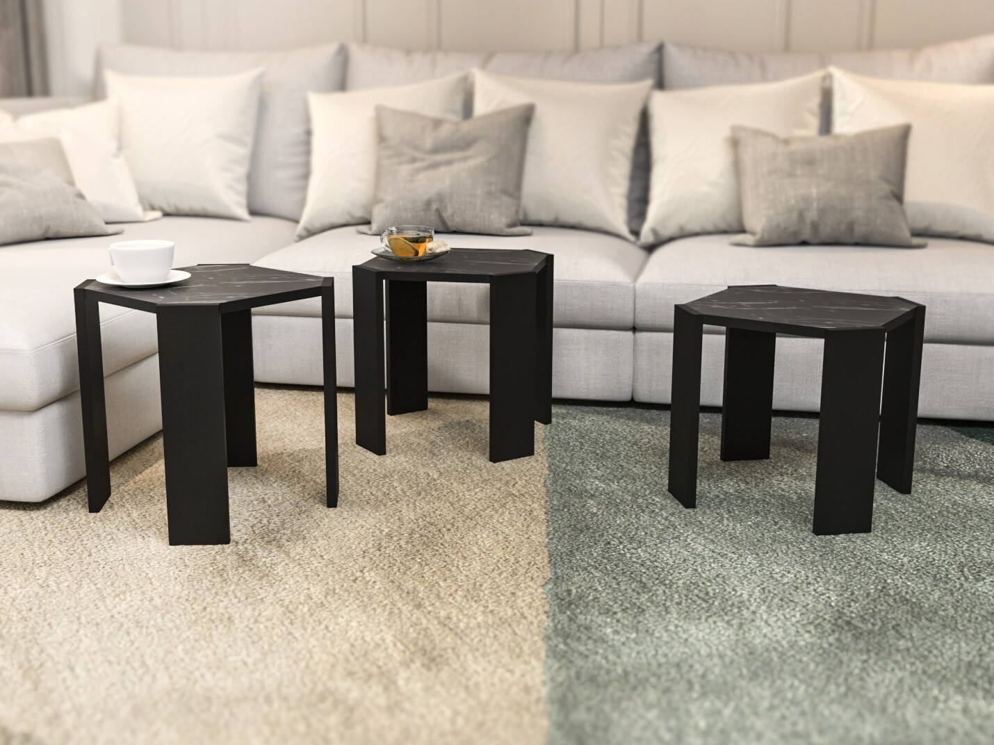 Conjunto mesa de centro Kailua 2770 (Negro + Mármol negro)
