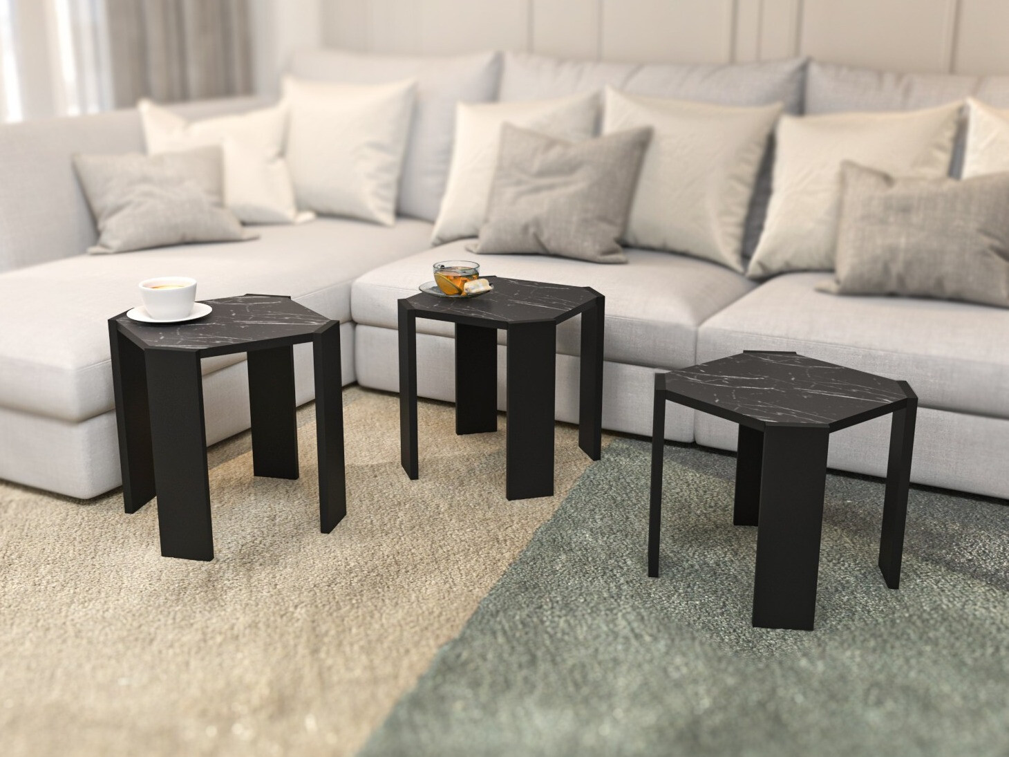 Conjunto mesa de centro Kailua 2770 (Negro + Mármol negro)