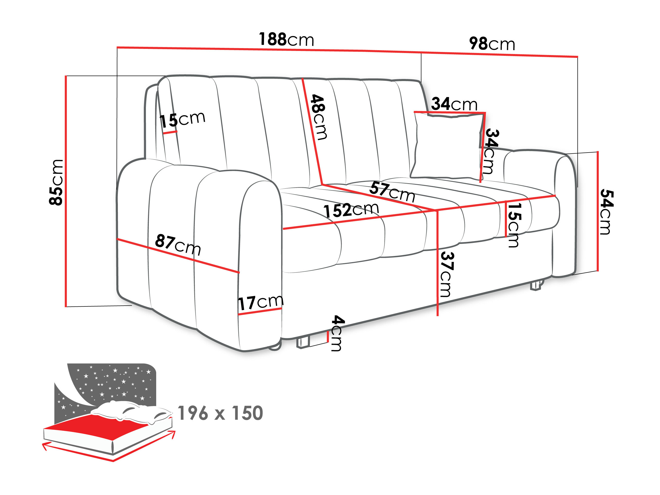 Sofá cama Columbus 265 (Lumo 30)