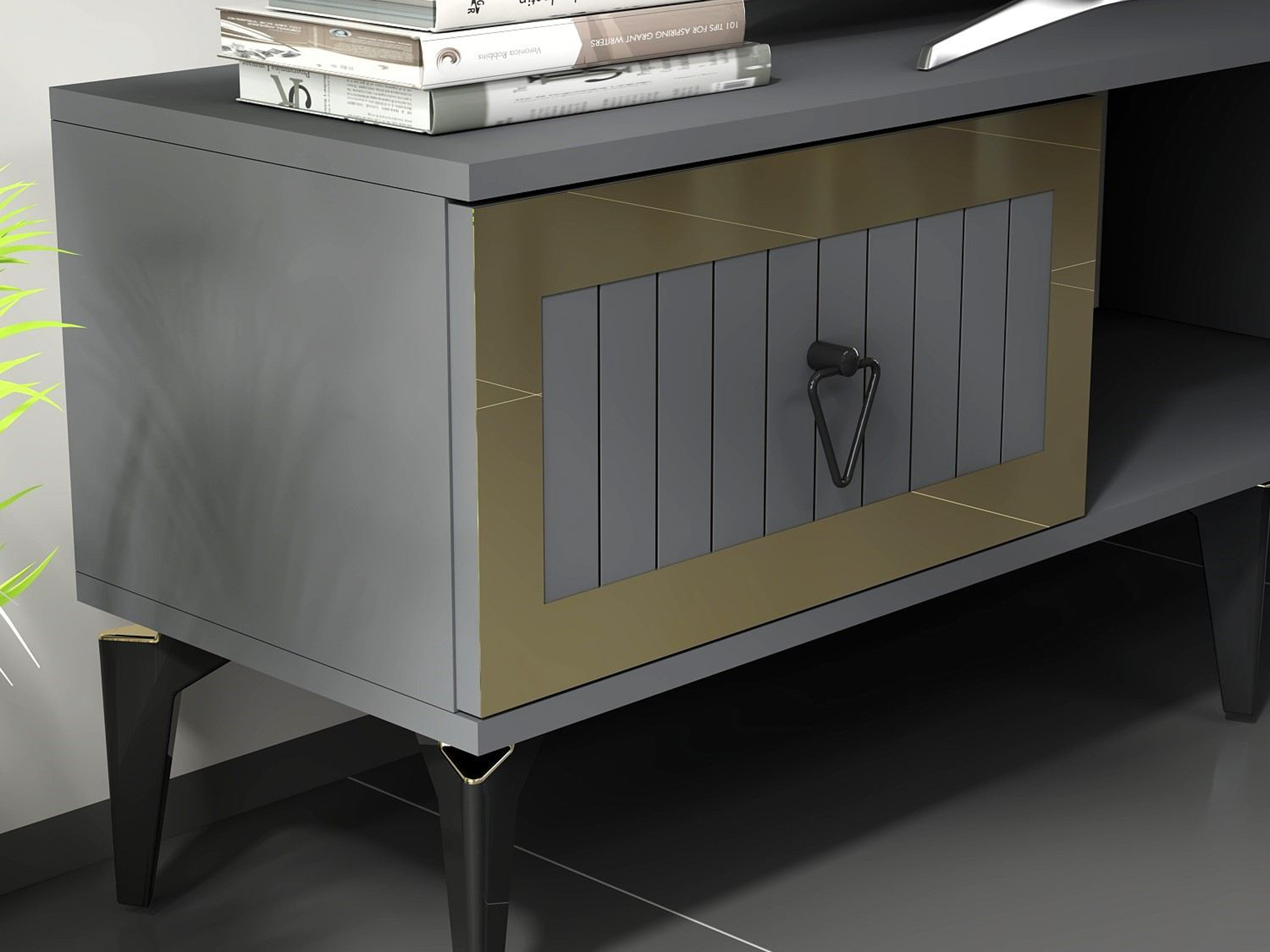Mueble TV Asheboro 201 (Antracita + Dorado)