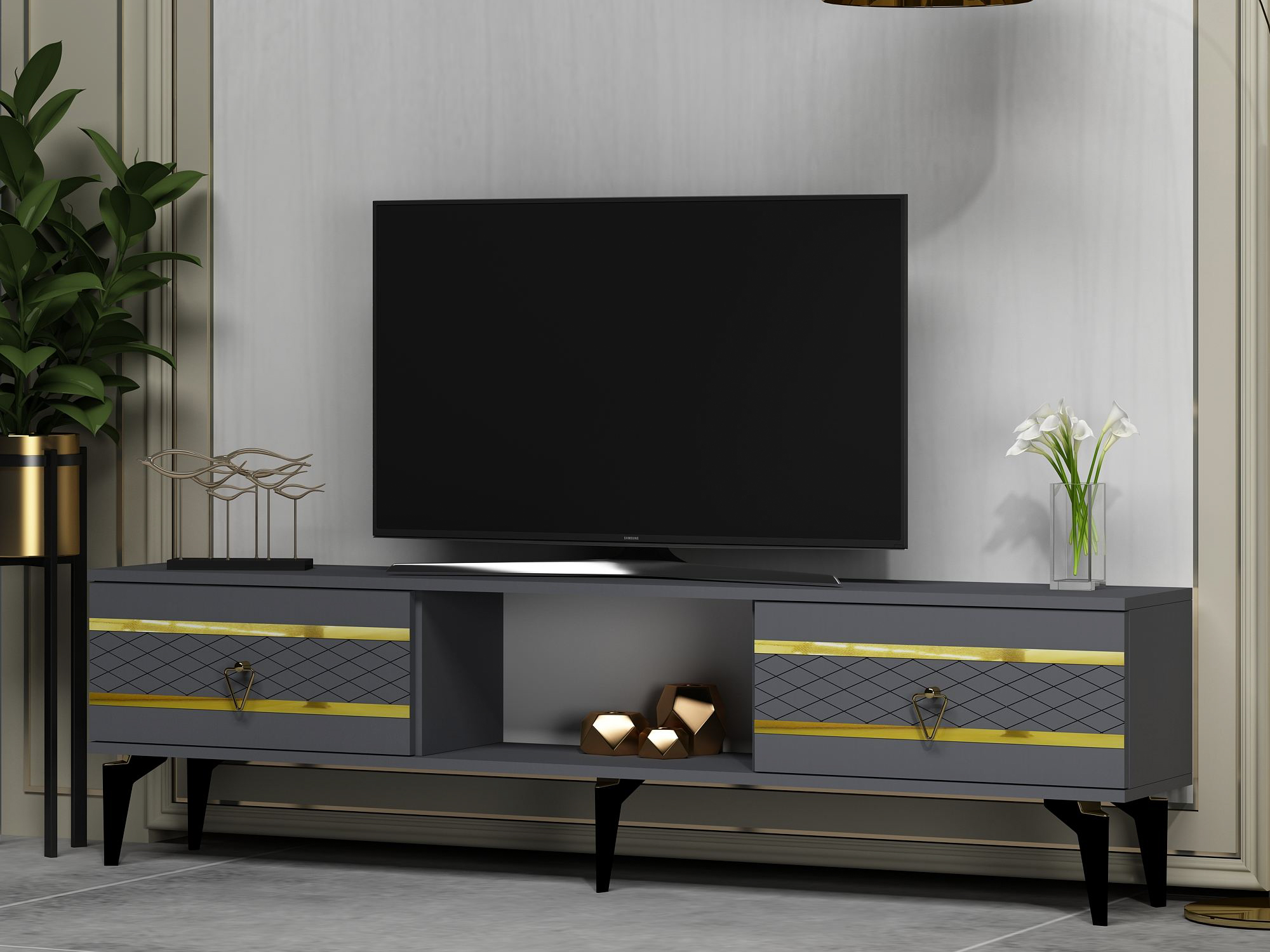Mueble TV Asheboro 202 (Antracita + Dorado)