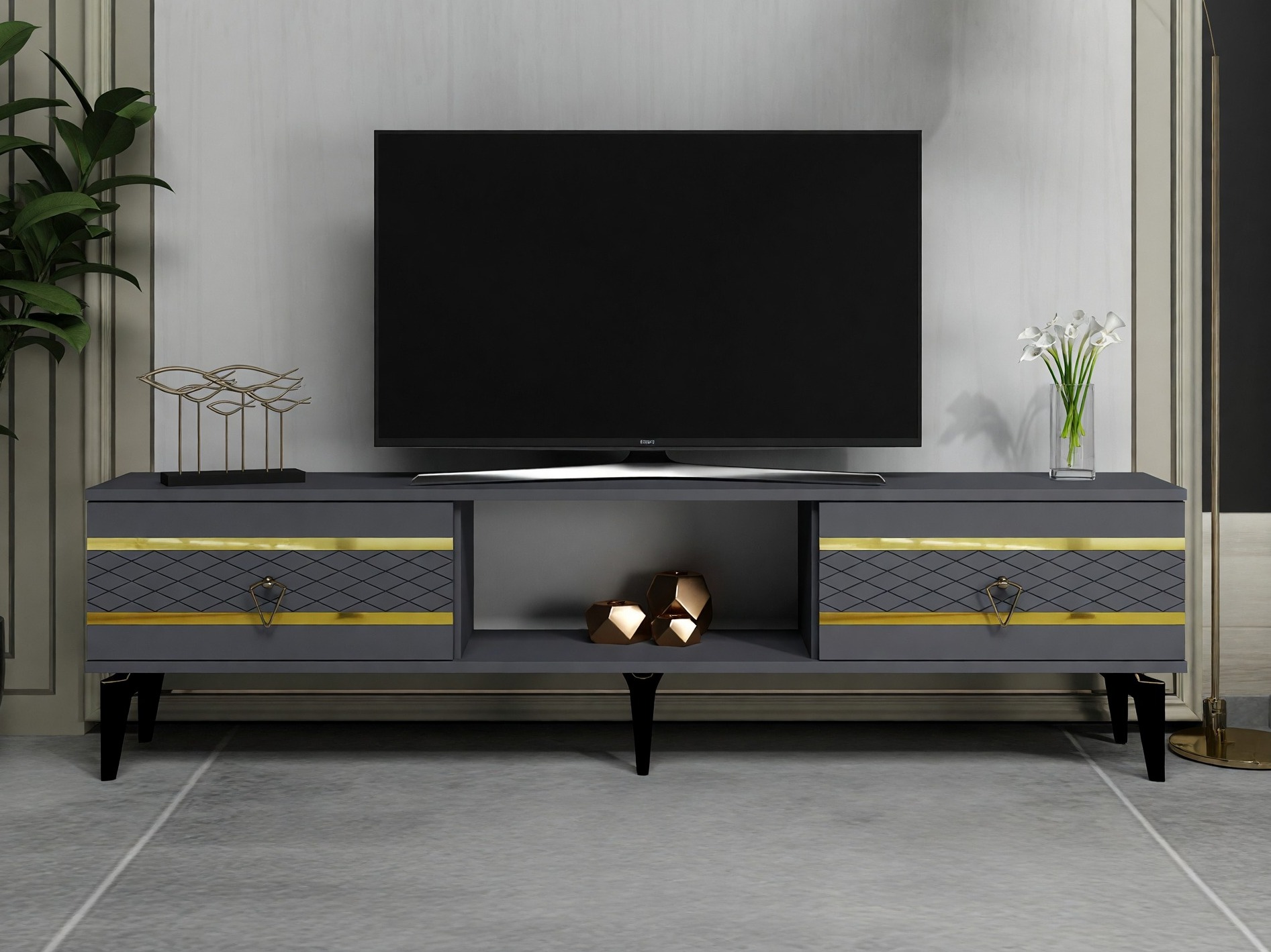 Mueble TV Asheboro 202 (Antracita + Dorado)