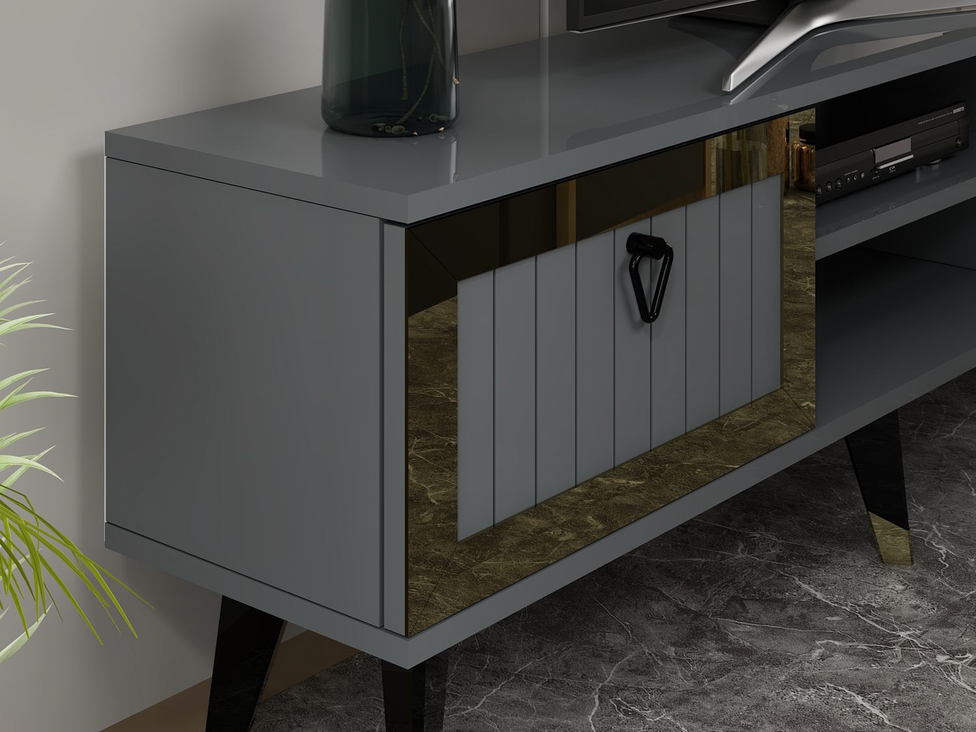 Mueble TV Asheboro 203 (Antracita + Dorado)