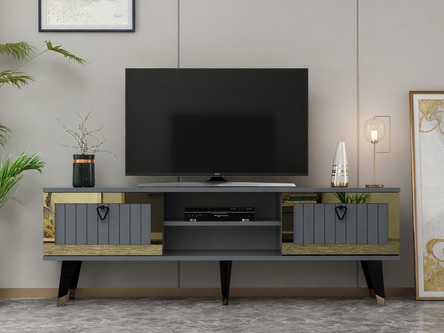 Mueble TV Asheboro 203 (Antracita + Dorado)