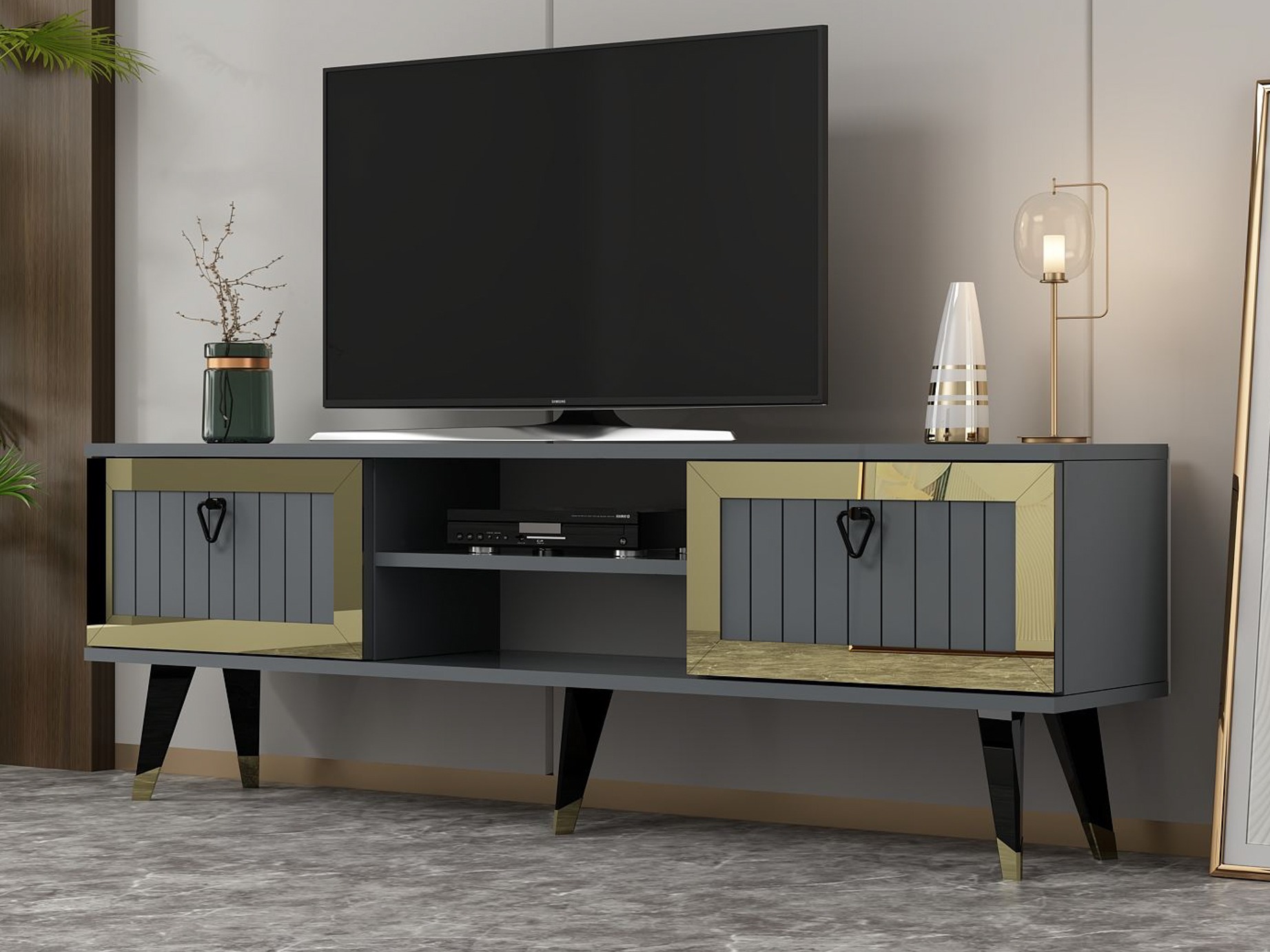 Mueble TV Asheboro 203 (Antracita + Dorado)