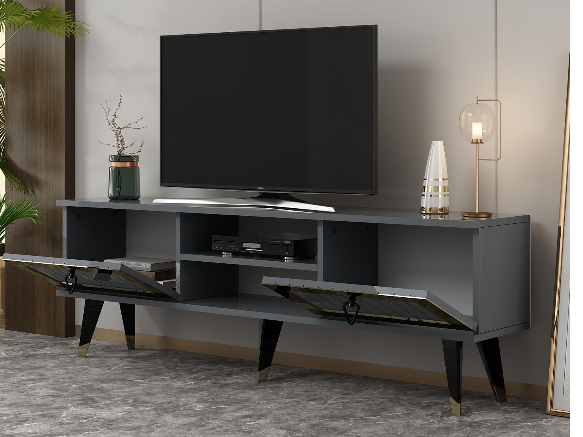 Mueble TV Asheboro 203 (Antracita + Dorado)