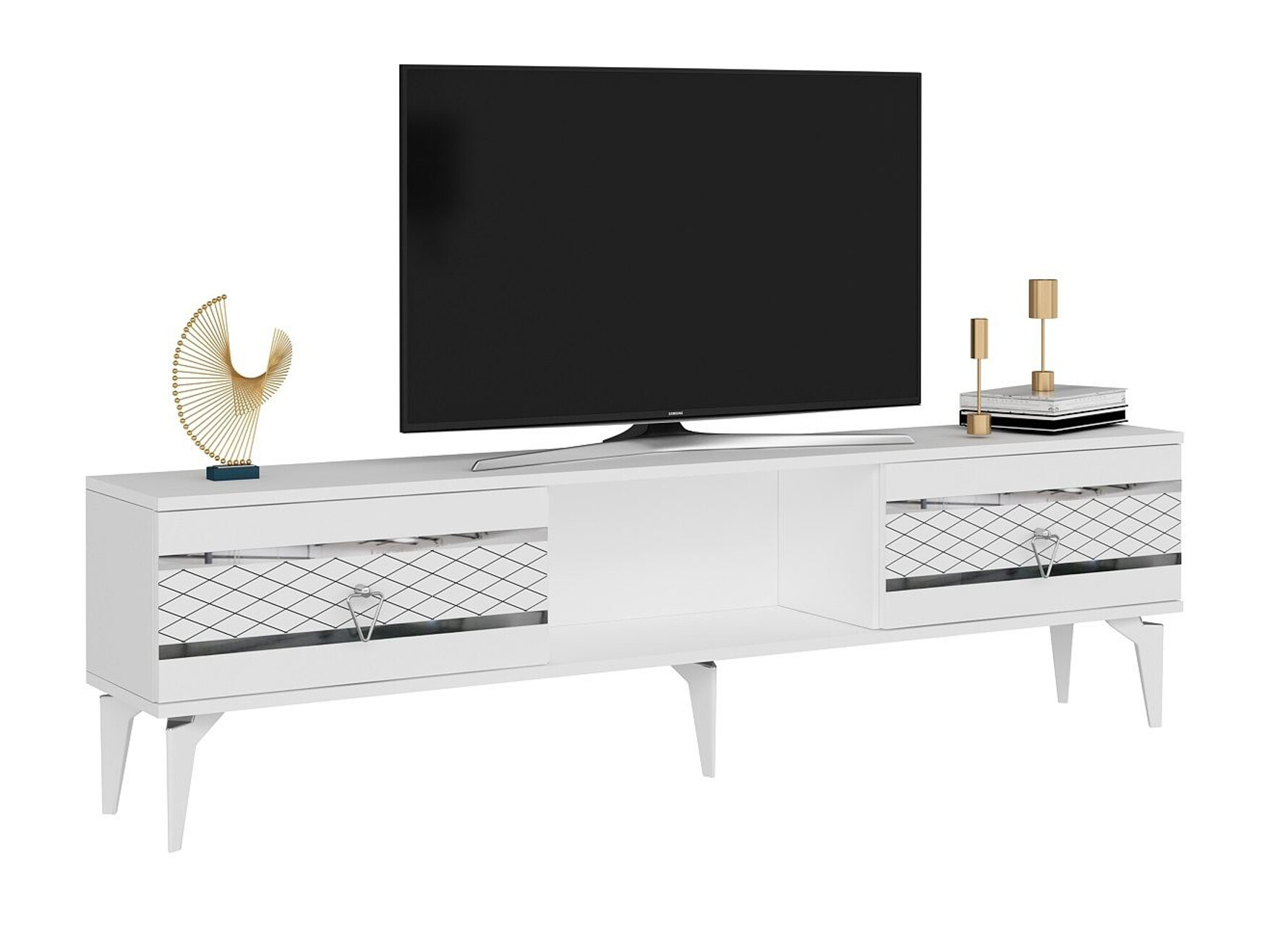 Mueble TV Asheboro 202 (Blanco + Plata)