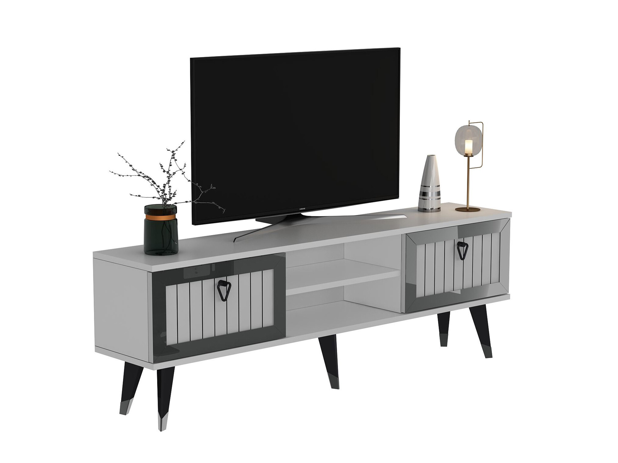 Mueble TV Asheboro 203 (Blanco + Plata)