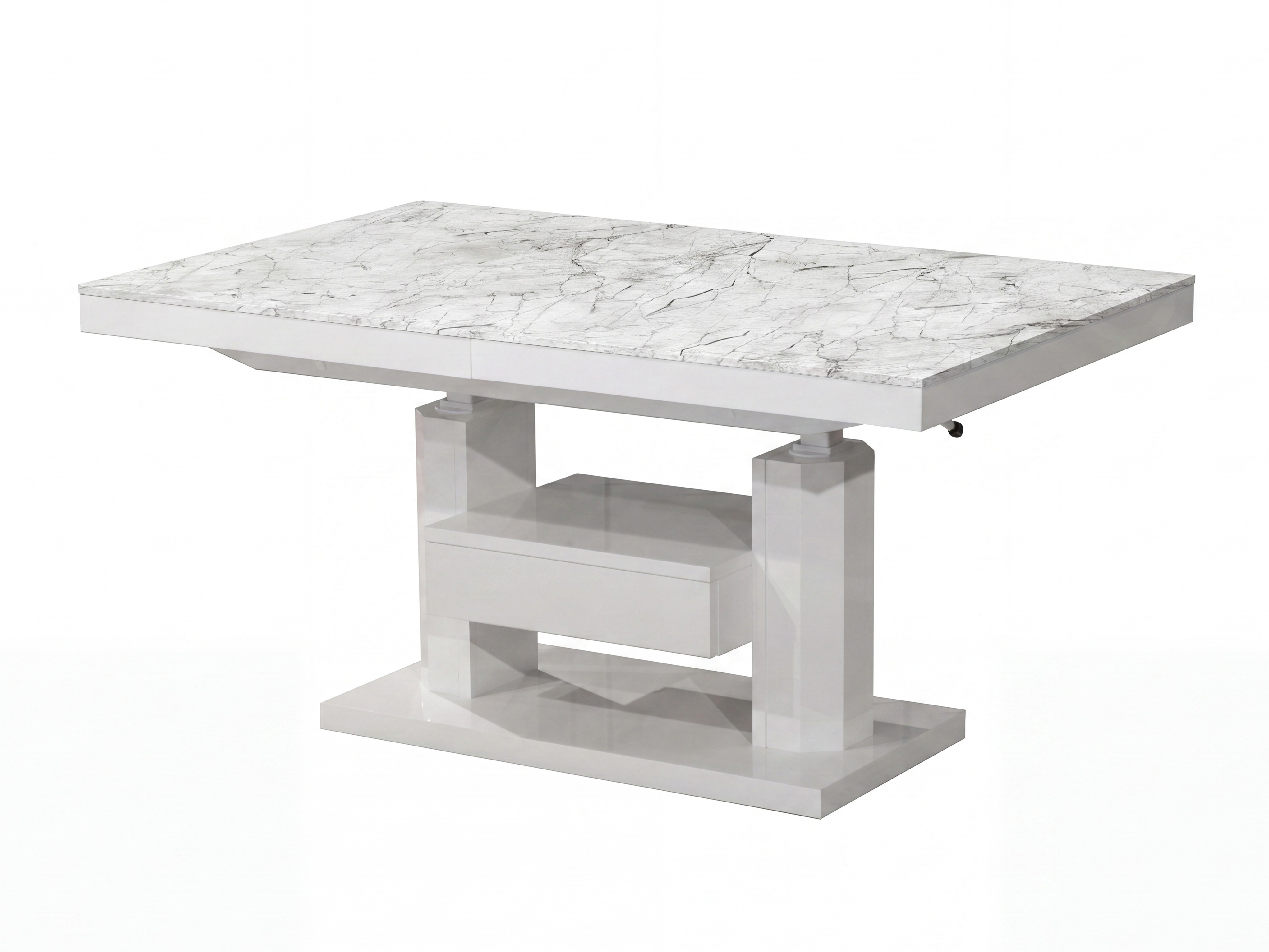 Mesa de centro convertible Hoboken 100 (Mármol blanco + Blanco brillante)