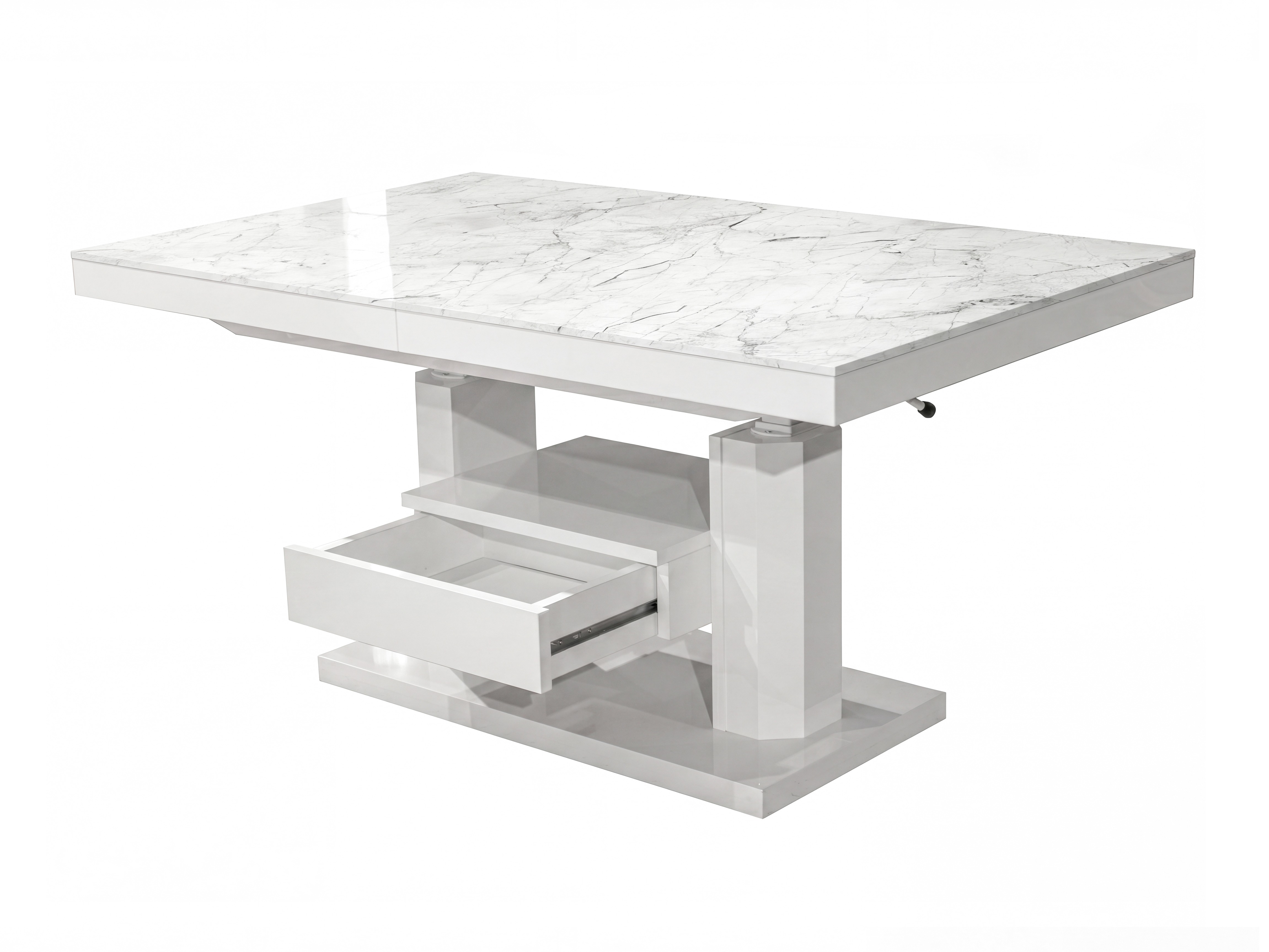 Mesa de centro convertible Hoboken 100 (Mármol blanco + Blanco brillante)