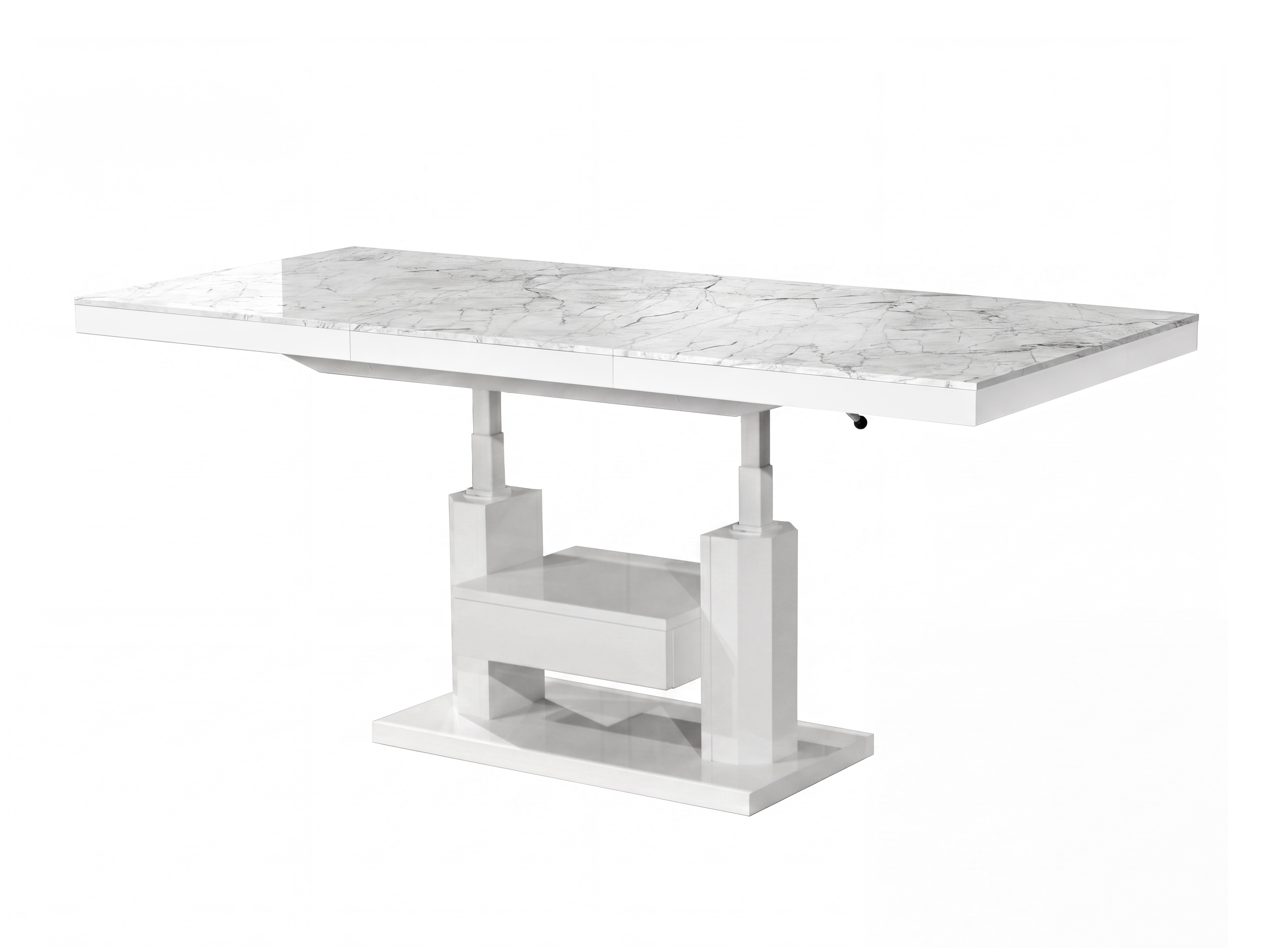 Mesa de centro convertible Hoboken 100 (Mármol blanco + Blanco brillante)