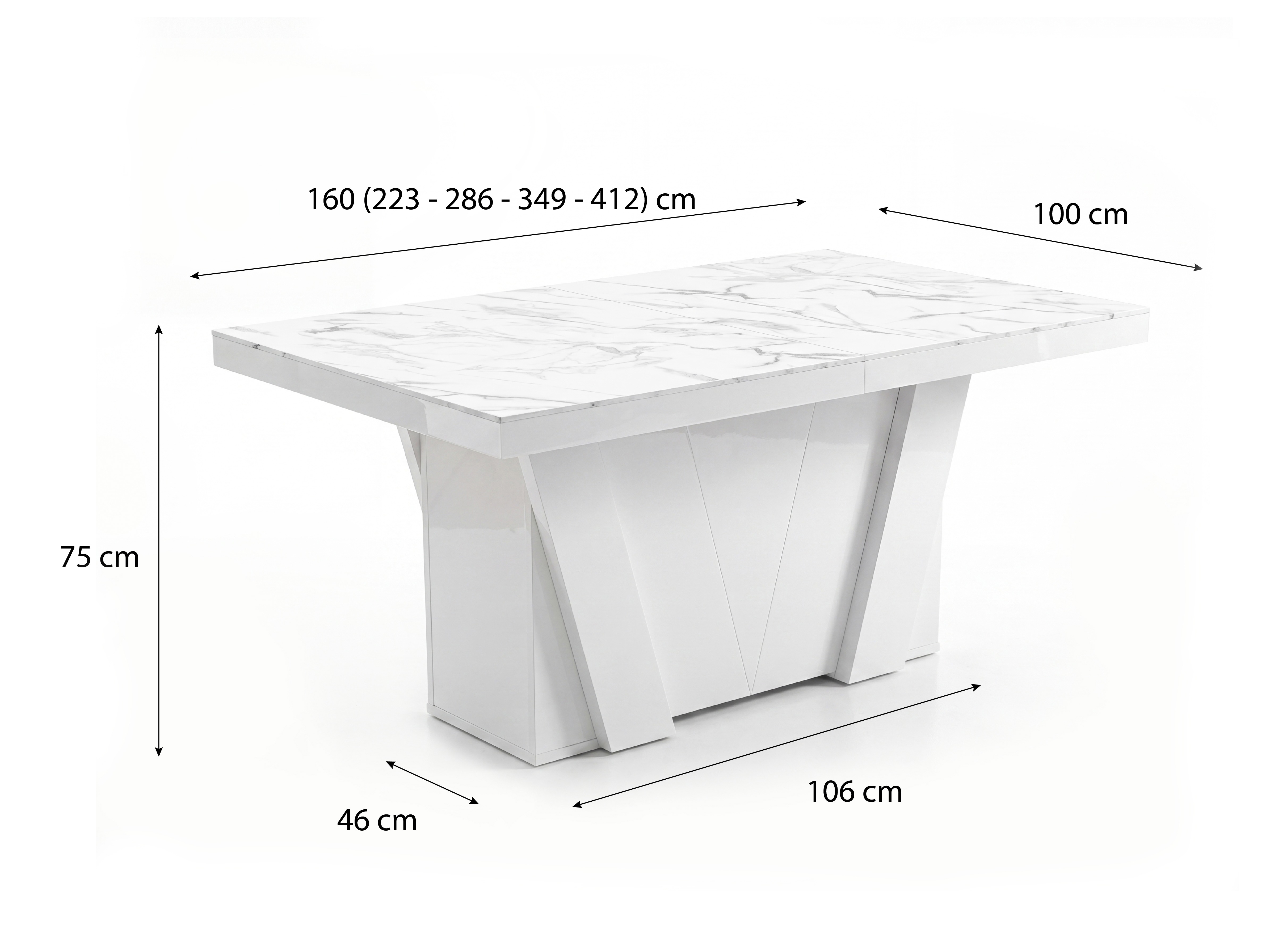 Mesa Hoboken 101 (Mármol blanco + Blanco brillante)
