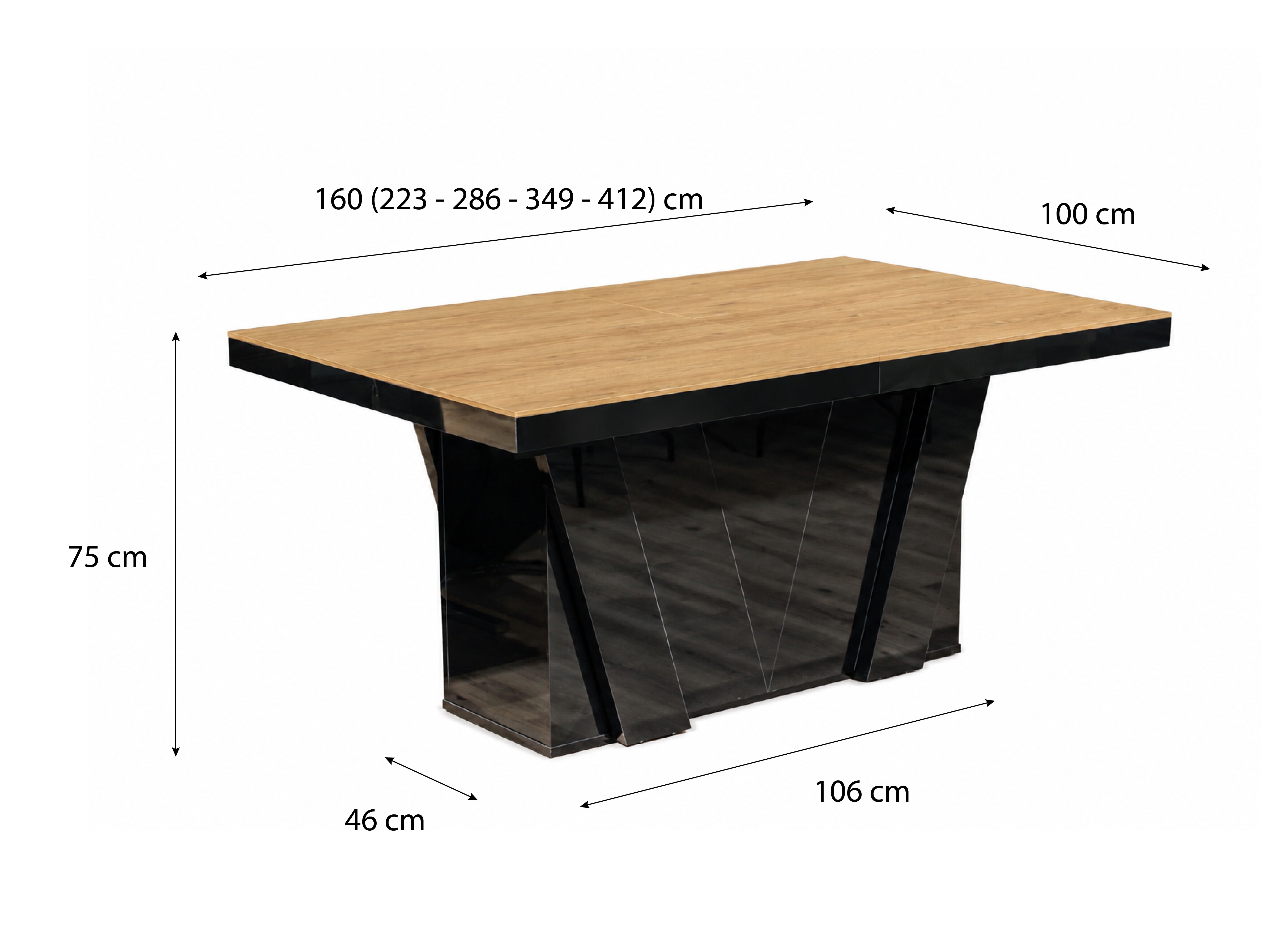 Mesa Hoboken 101 (Roble + Negro brillante)