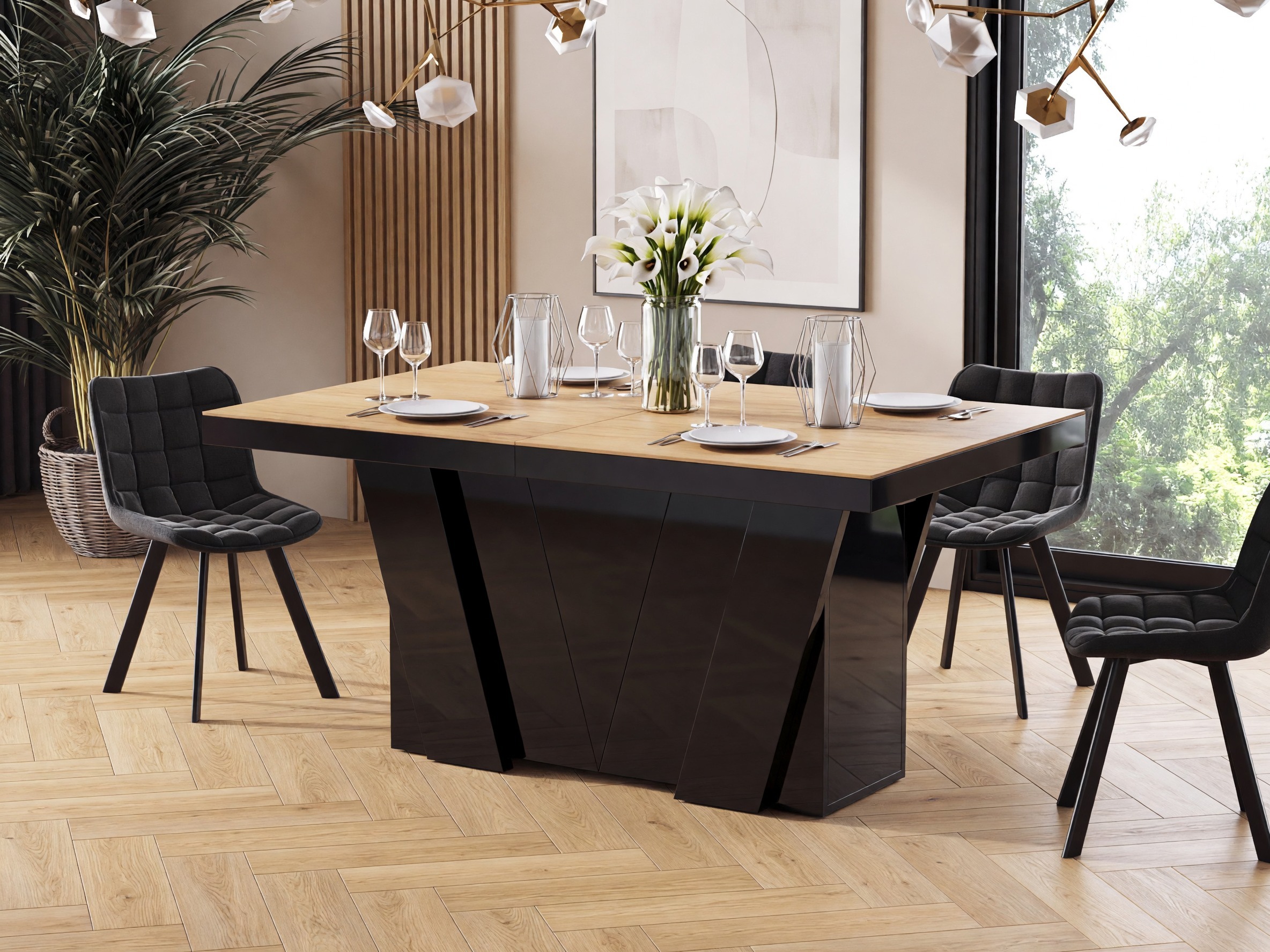 Mesa Hoboken 101 (Roble + Negro brillante)