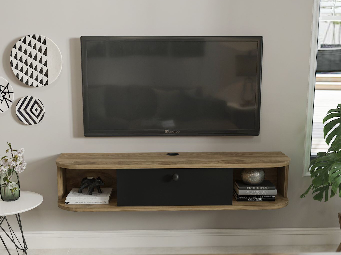 Mueble TV Asheboro 212 (Negro + Roble claro)