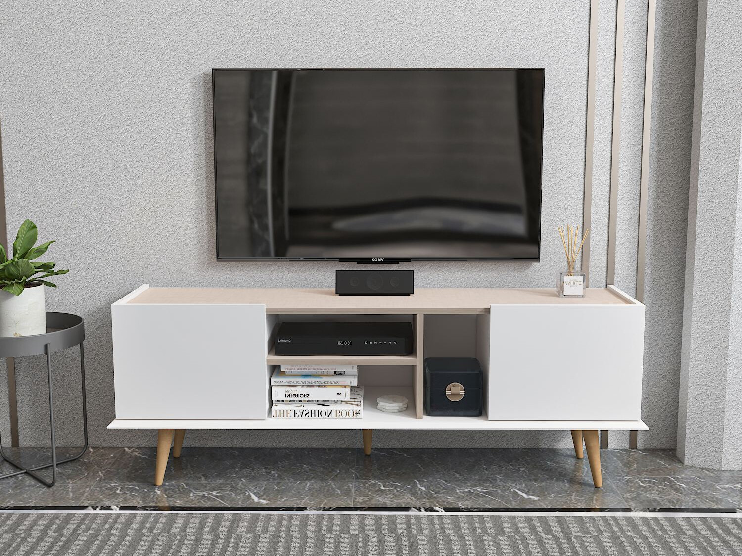 Mueble TV Asheboro 214 (Blanco + Beige)