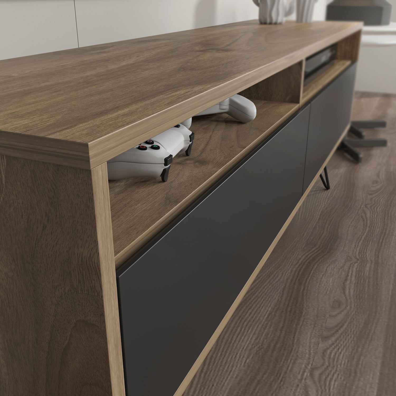 Mueble TV Asheboro 215 (Negro + Nogal)