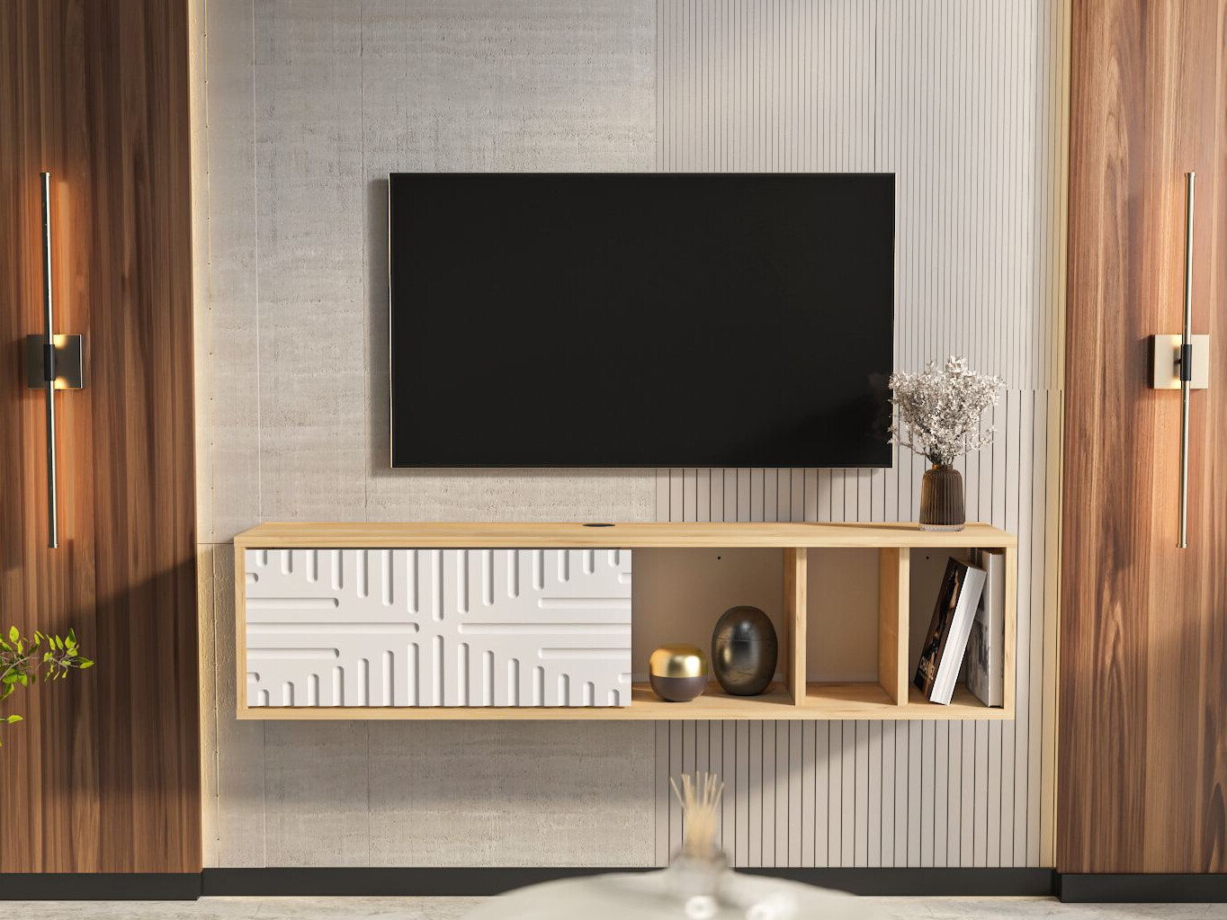 Mueble TV Asheboro 217 (Blanco + Roble claro)