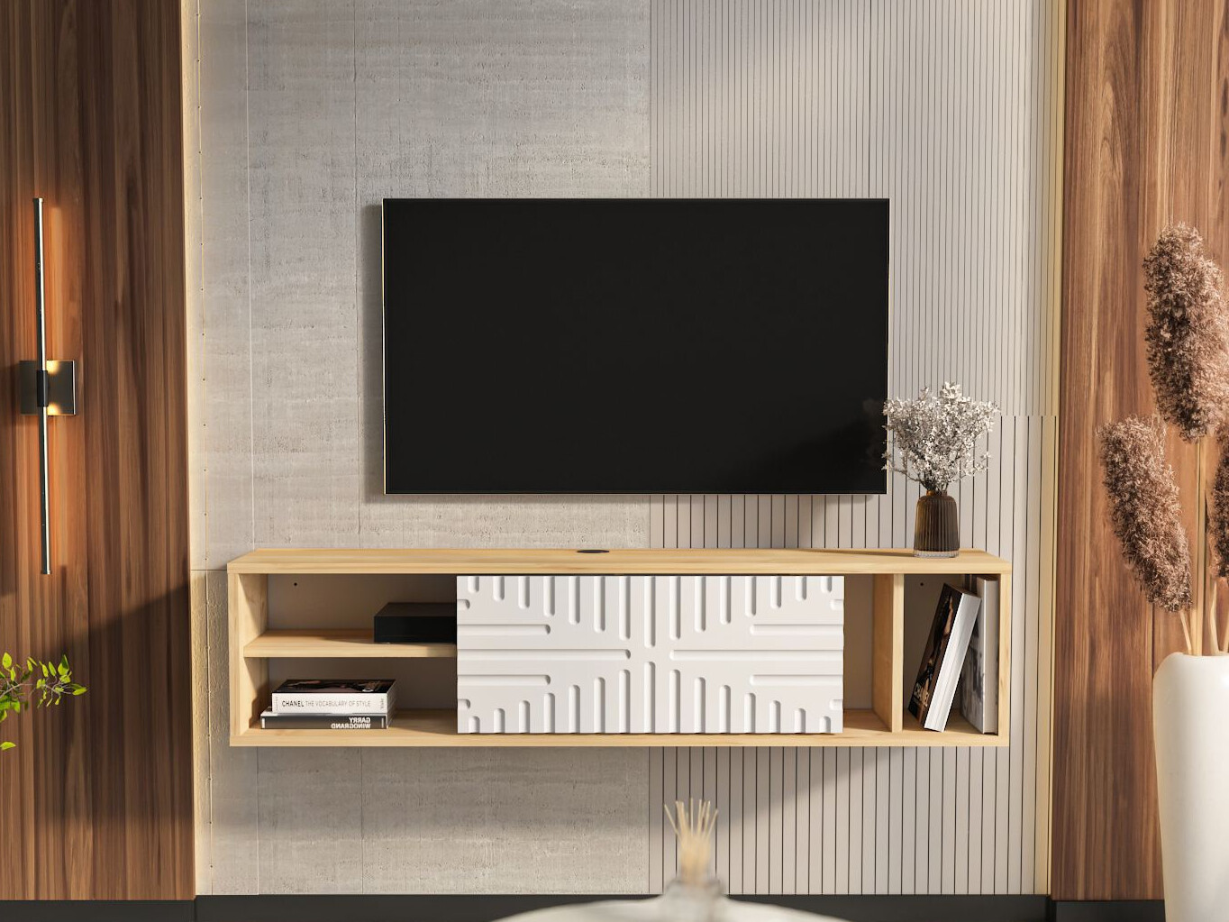 Mueble TV Asheboro 217 (Blanco + Roble claro)