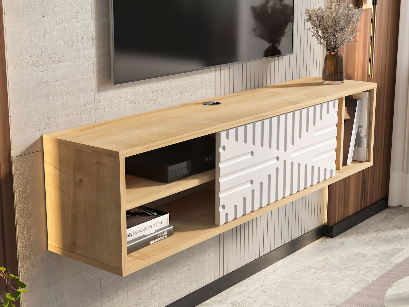 Mueble TV Asheboro 217 (Blanco + Roble claro)