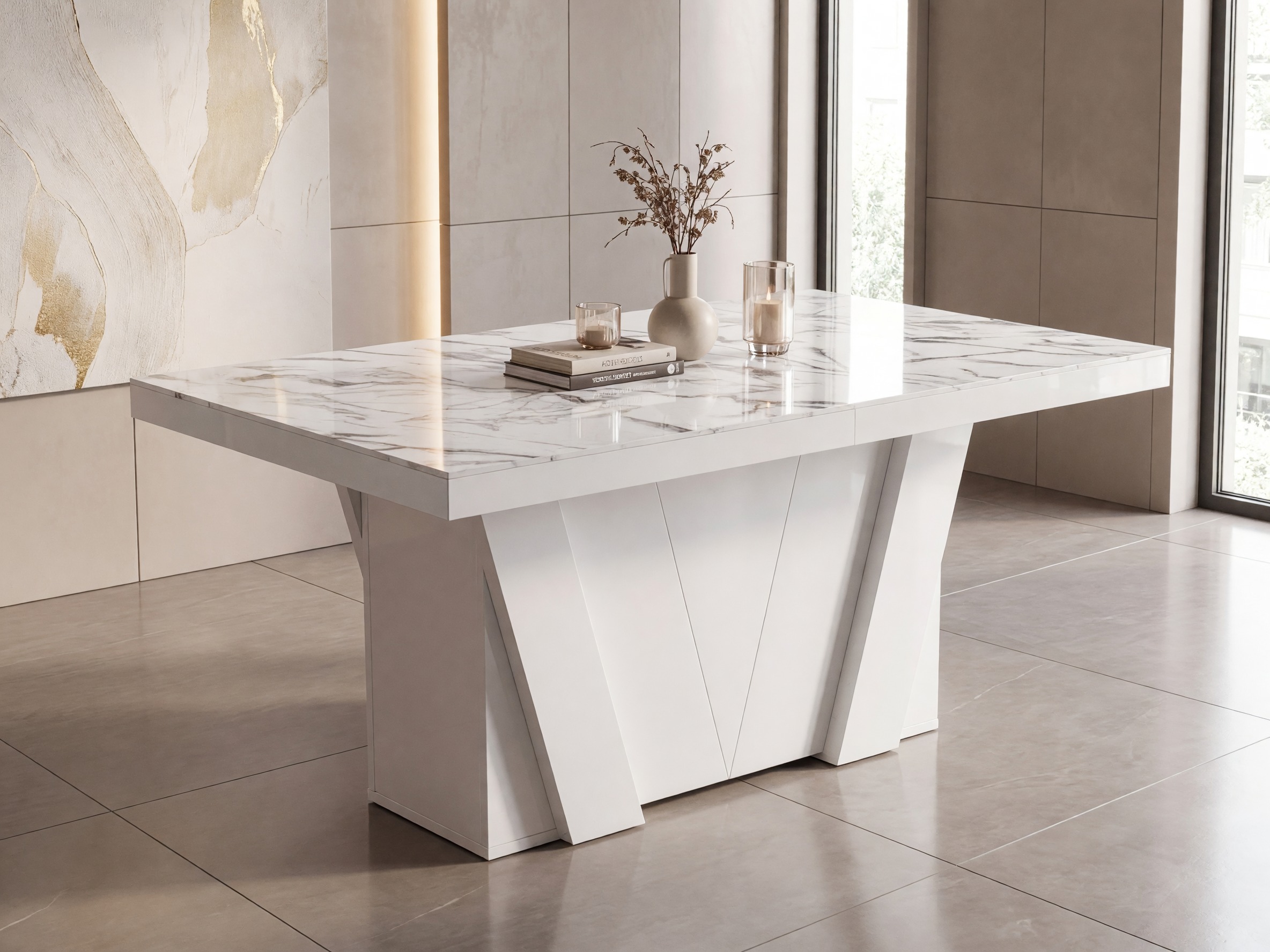 Mesa Hoboken 101 (Mármol blanco + Blanco brillante)