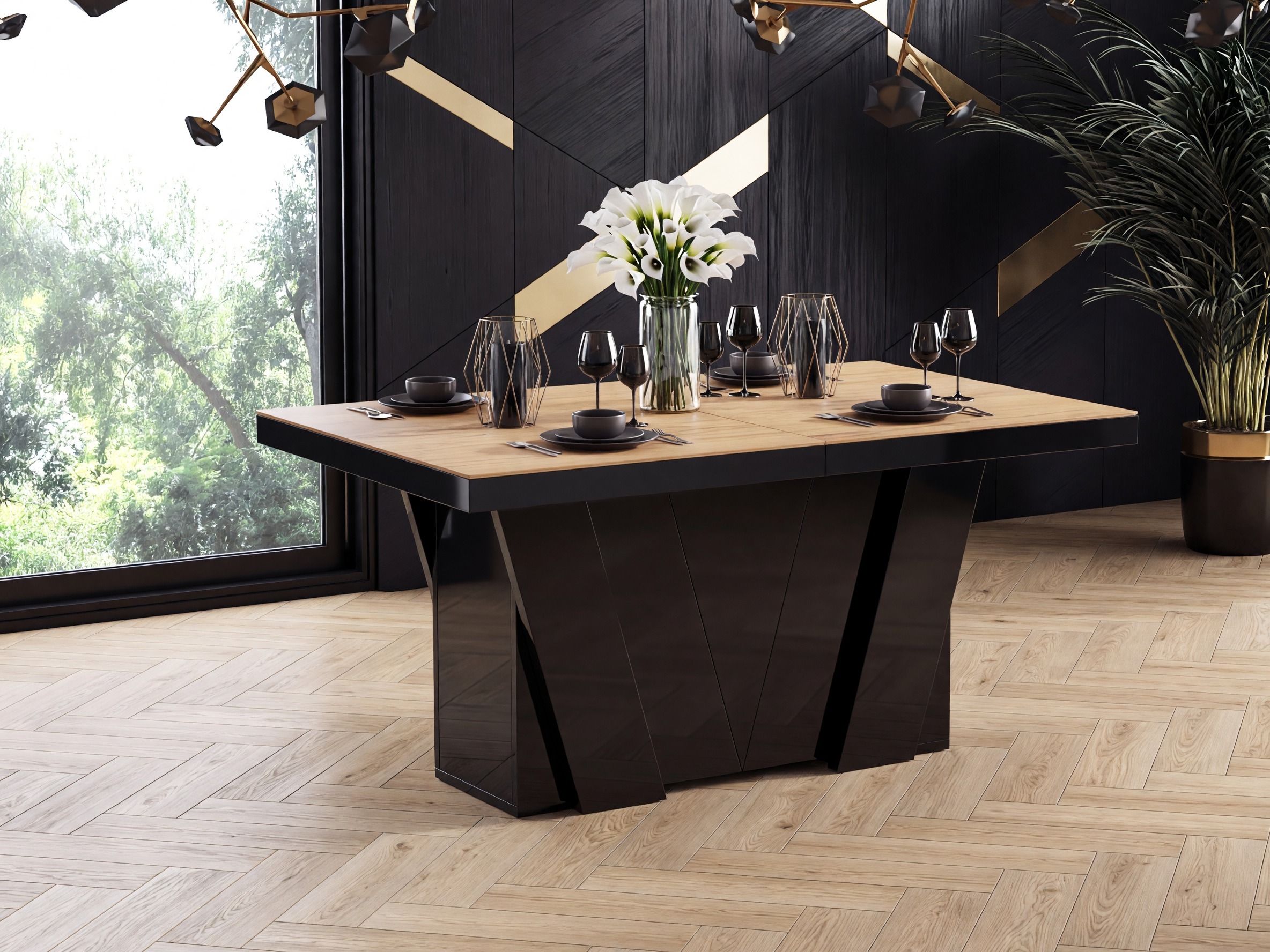 Mesa Hoboken 101 (Roble + Negro brillante)
