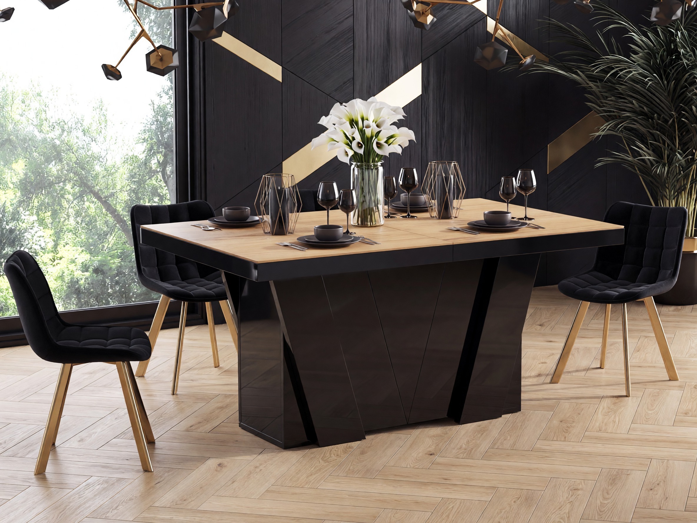 Mesa Hoboken 101 (Roble + Negro brillante)
