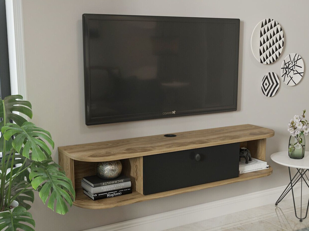 Mueble TV Asheboro 212 (Negro + Roble claro)