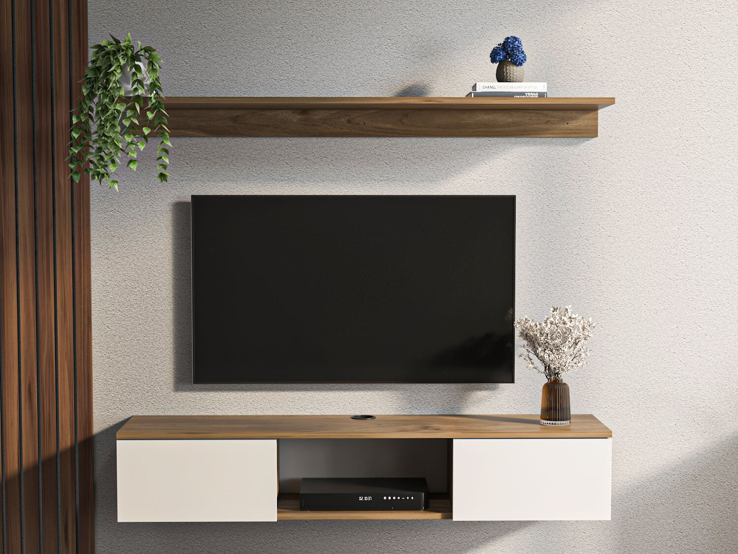 Mueble TV Asheboro 213 (Blanco + Nogal claro)