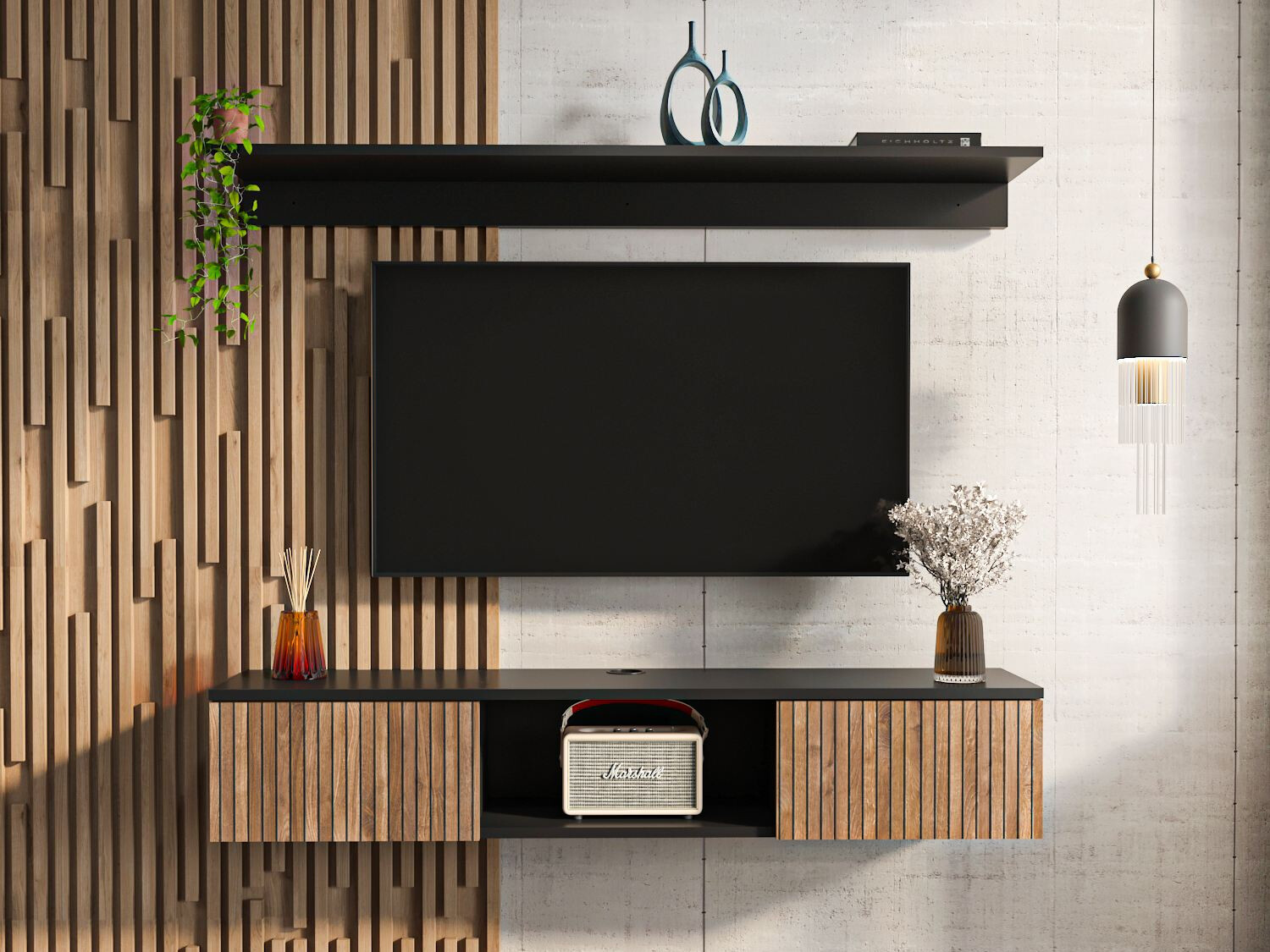 Mueble TV Asheboro 213 (Negro + Nogal)