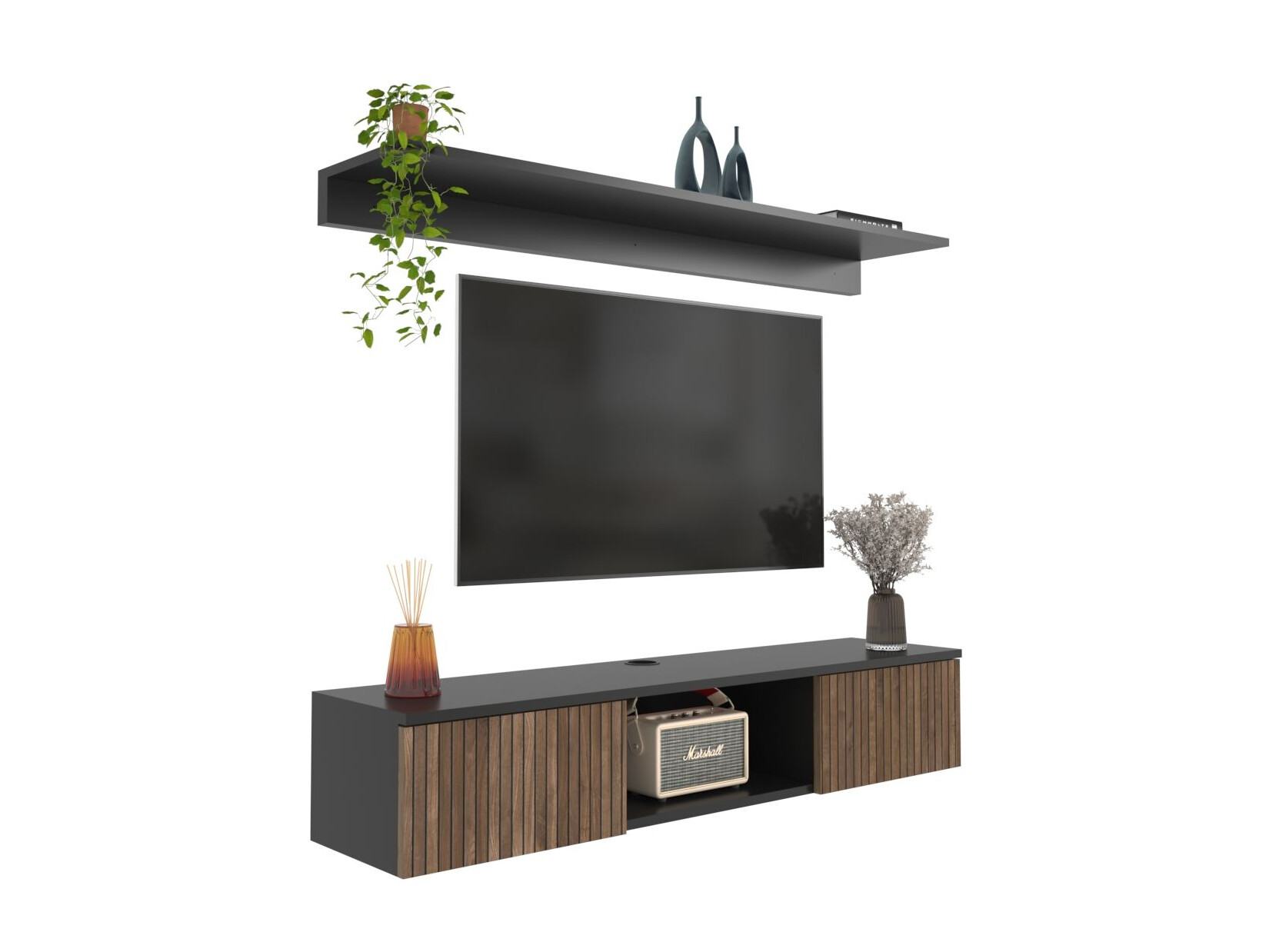 Mueble TV Asheboro 213 (Negro + Nogal)