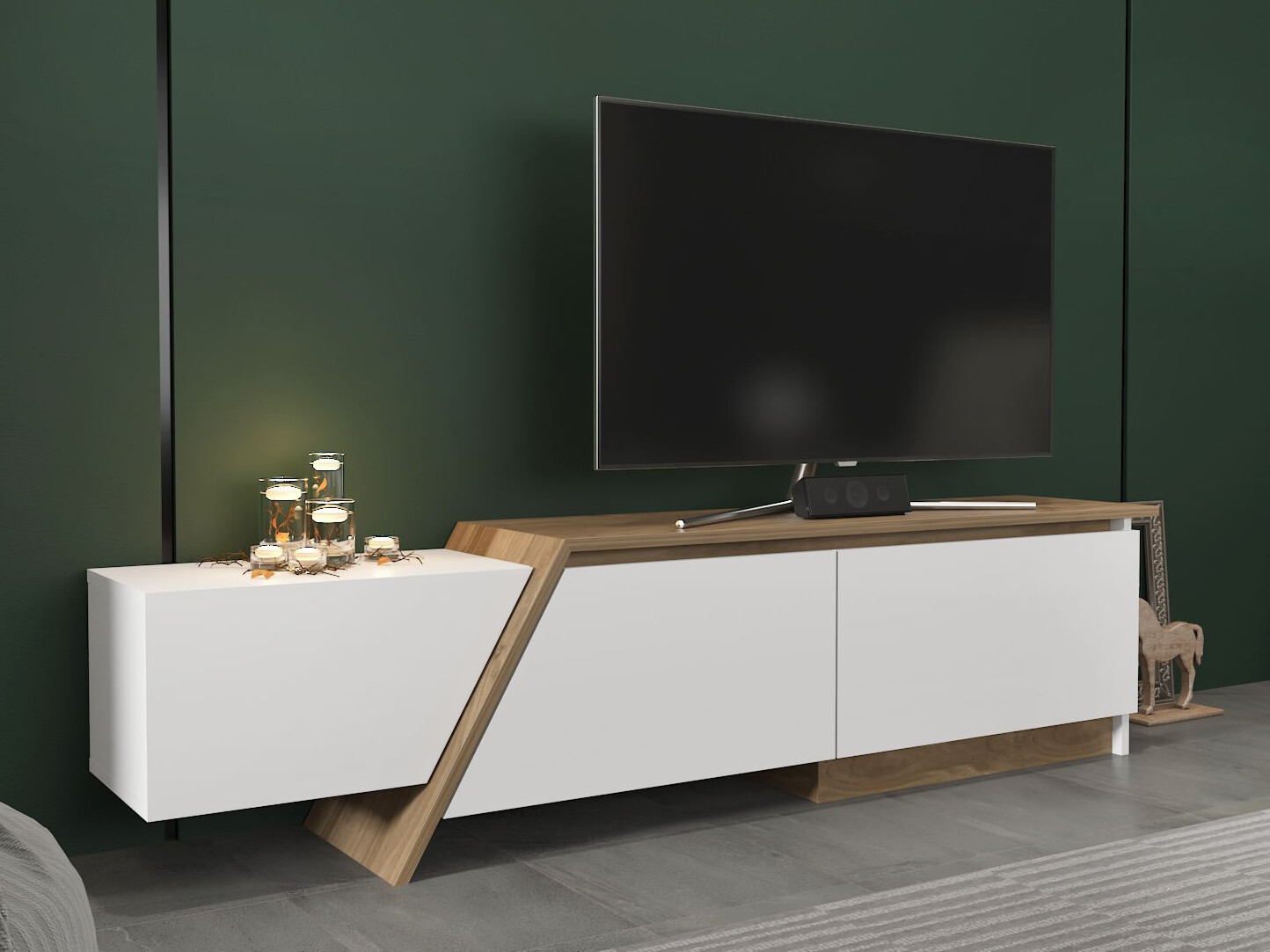 Mueble TV Asheboro 219 (Blanco + Nogal)
