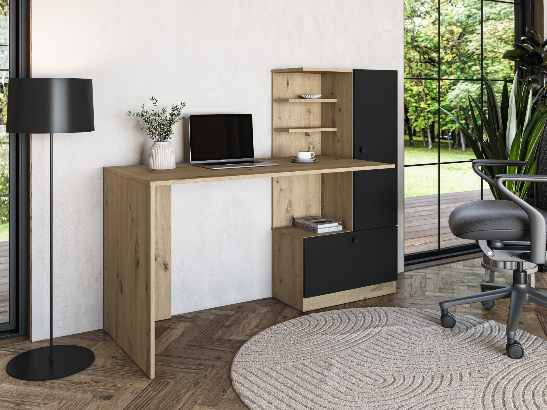 Mesa de oficina Houston 2148 (Negro + Roble Artisan)