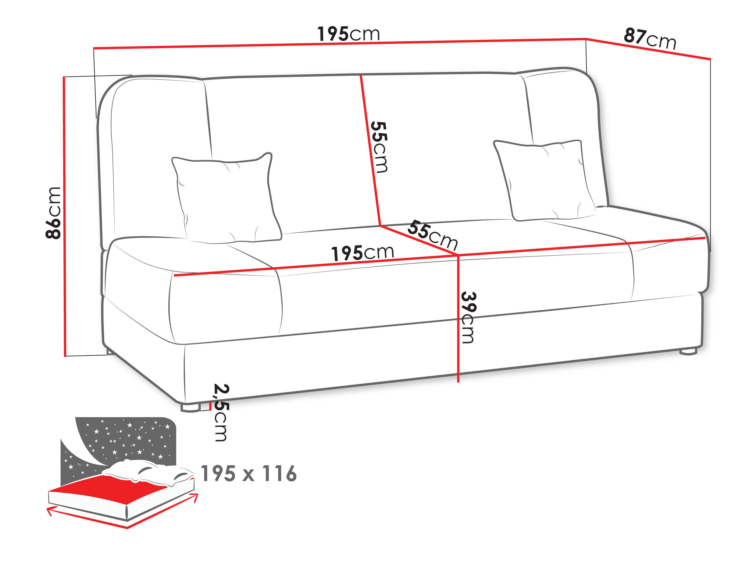 Sofá cama Comfivo Cera I (Alova 04 + Alova 46)