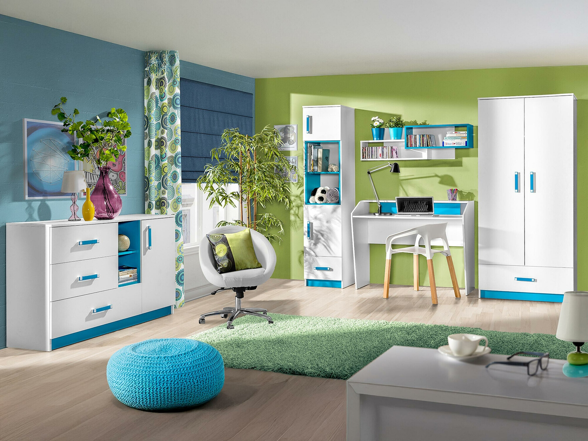 Armario Sorviru 103 (Blanco + Turquesa)