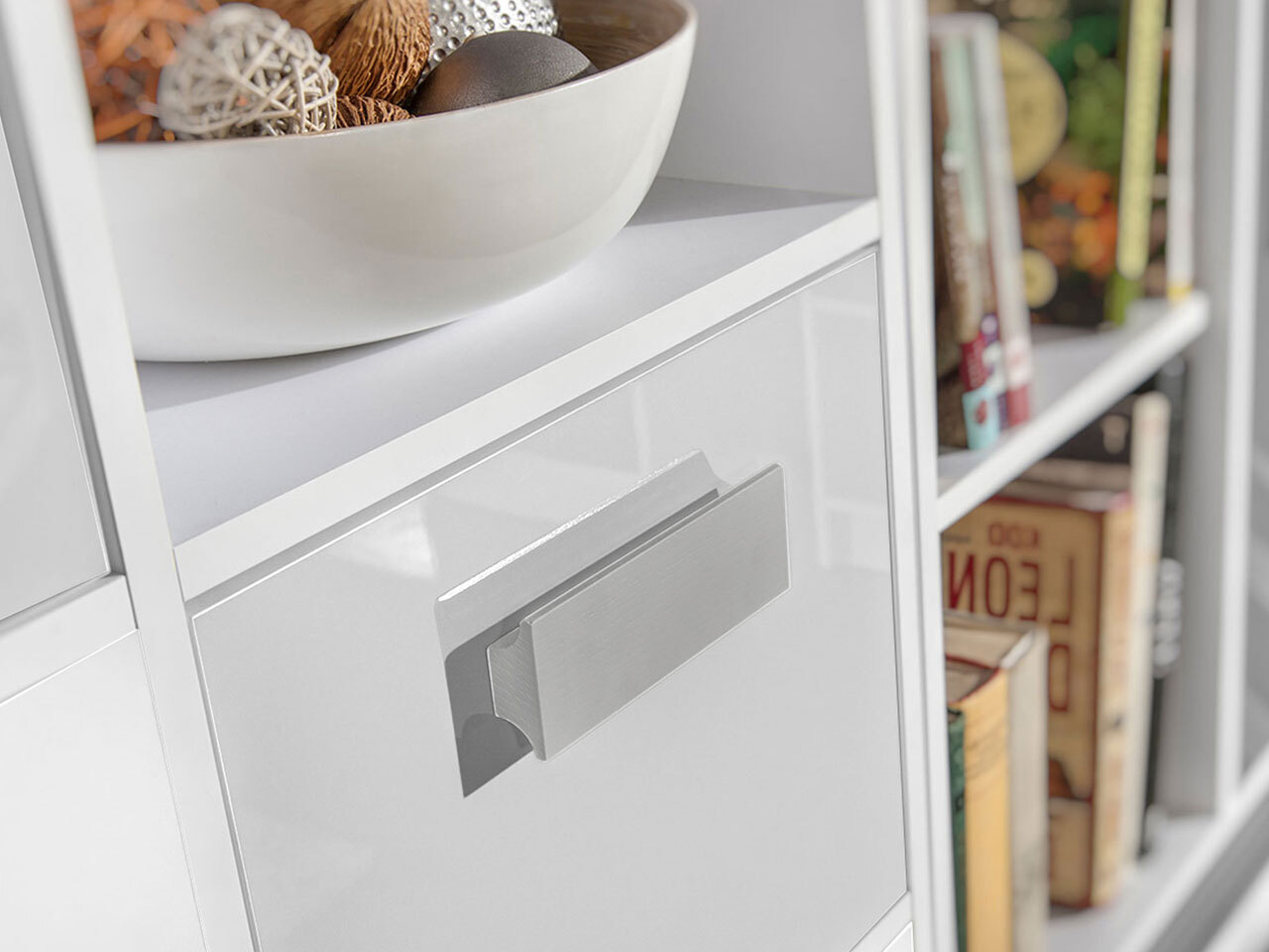 Conjunto de dormitorio infantil Merevari 107 (Blanco + Blanco brillante + Gris)