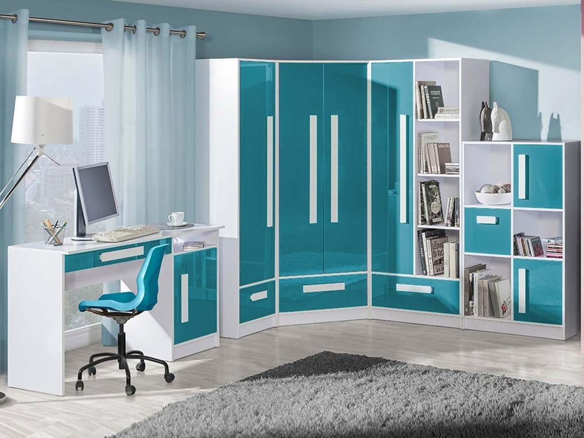 Estantería de pared Merevari 106 (Blanco + Brillo Turquesa)