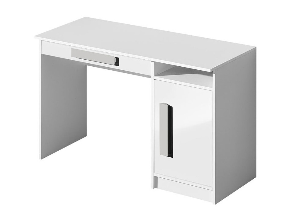 Mesa de oficina Merevari 100 (Blanco + Blanco brillante + Gris)