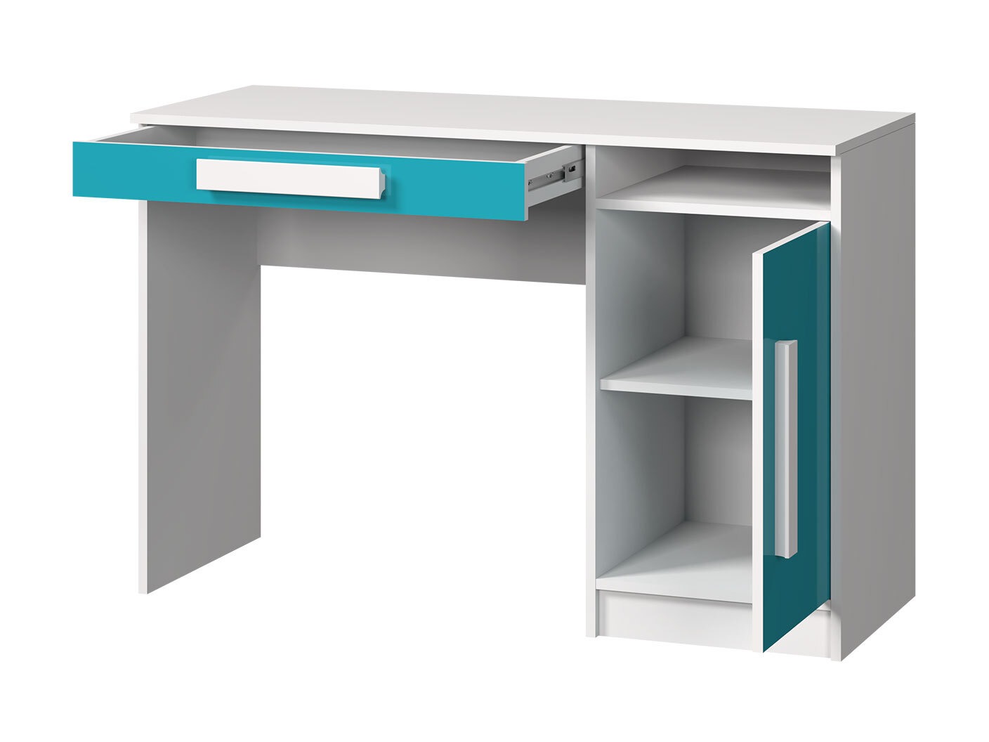 Mesa de oficina Merevari 100 (Blanco + Blanco brillante + Gris)