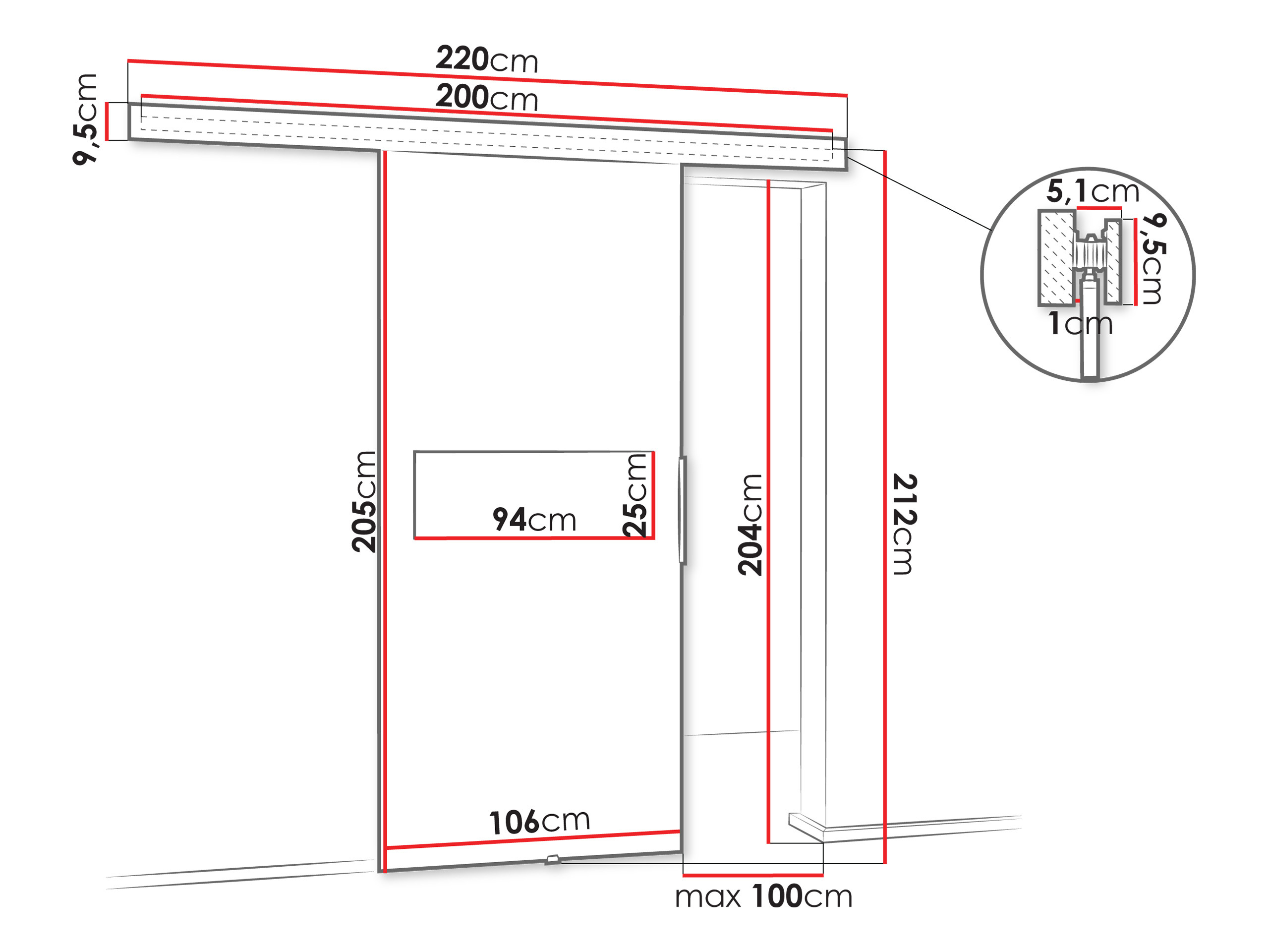 Puerta corredera Dover 127 (Fresno oscuro + Negro)