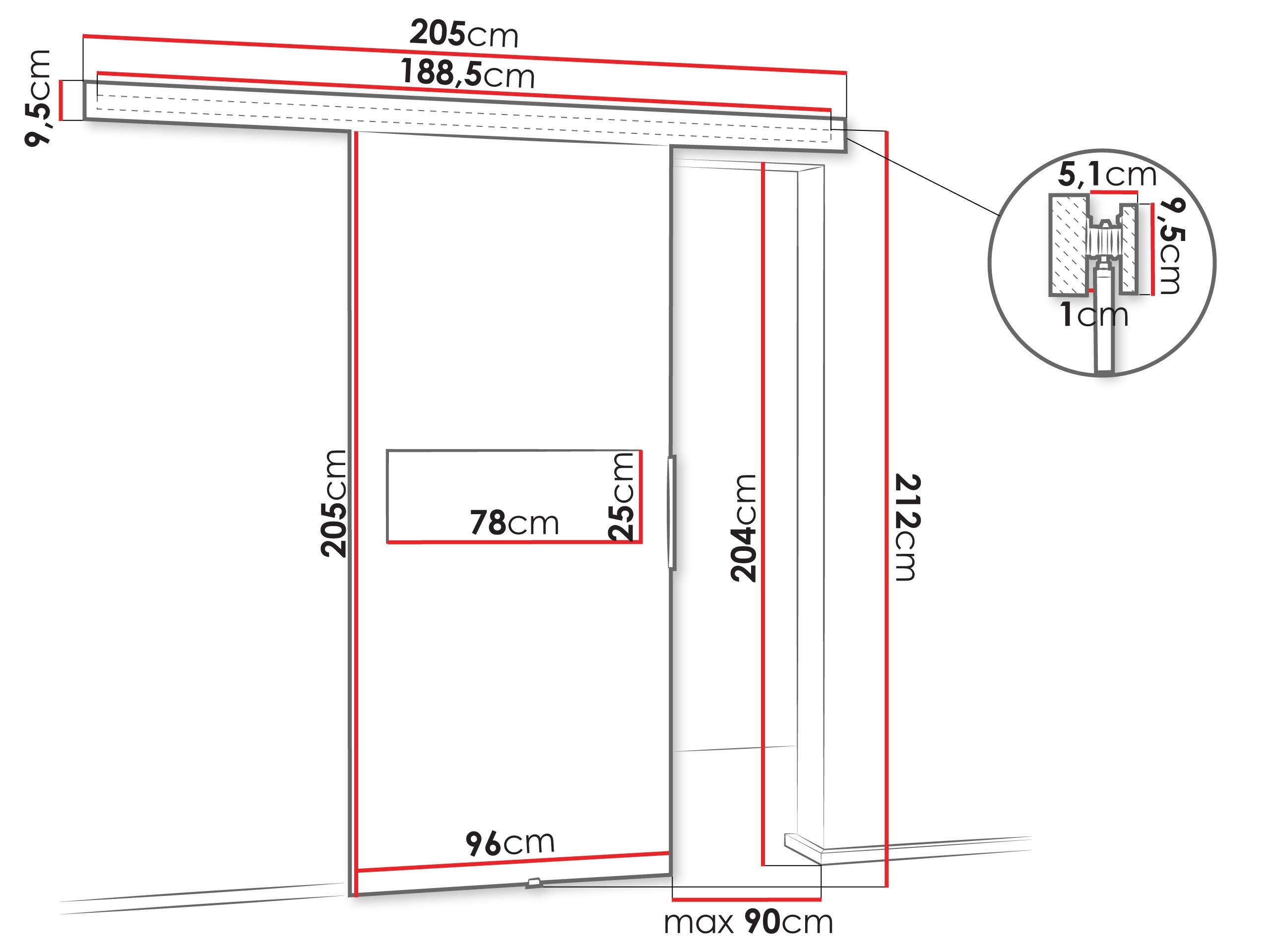 Puerta corredera Dover 134 (Roble Sonoma + Negro)