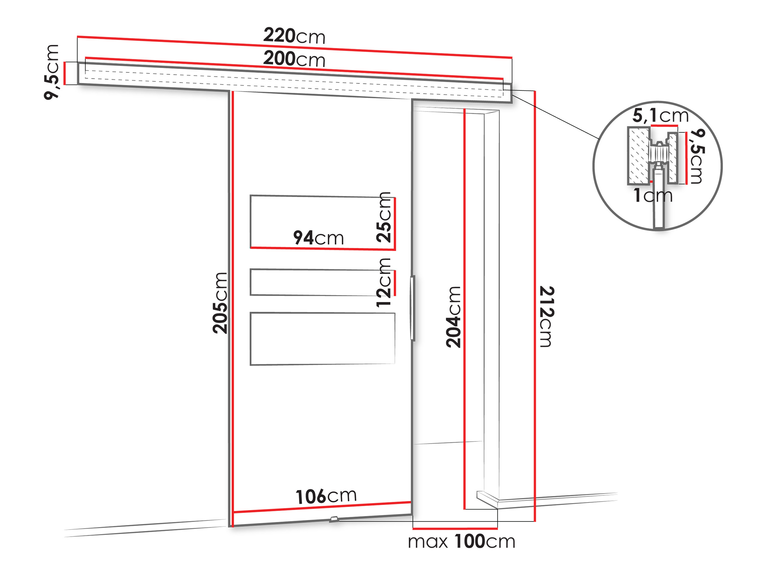 Puerta corredera Dover 140 (Roble Sonoma + Negro)