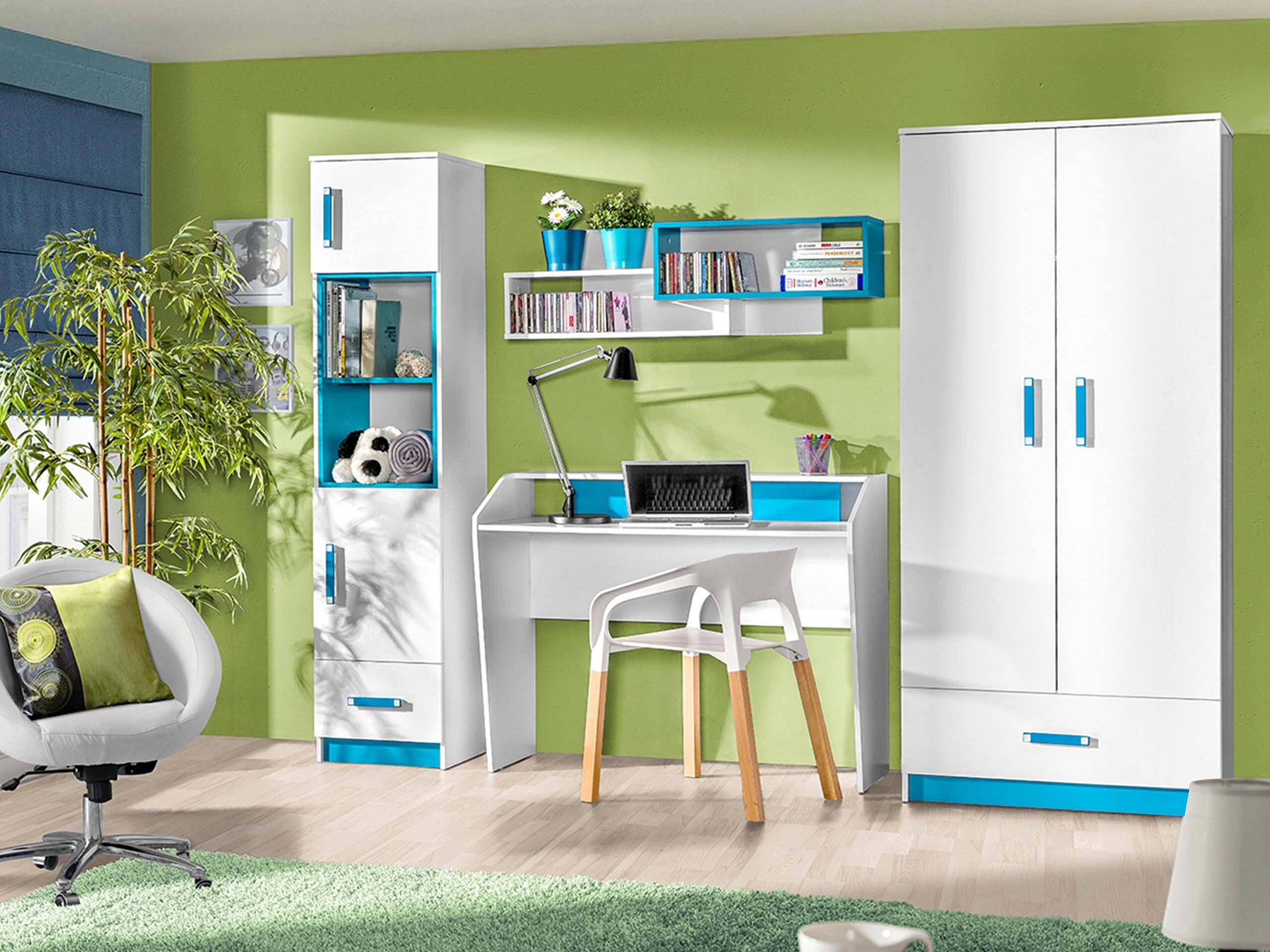 Conjunto de dormitorio infantil Sorviru 106 (Blanco + Turquesa)